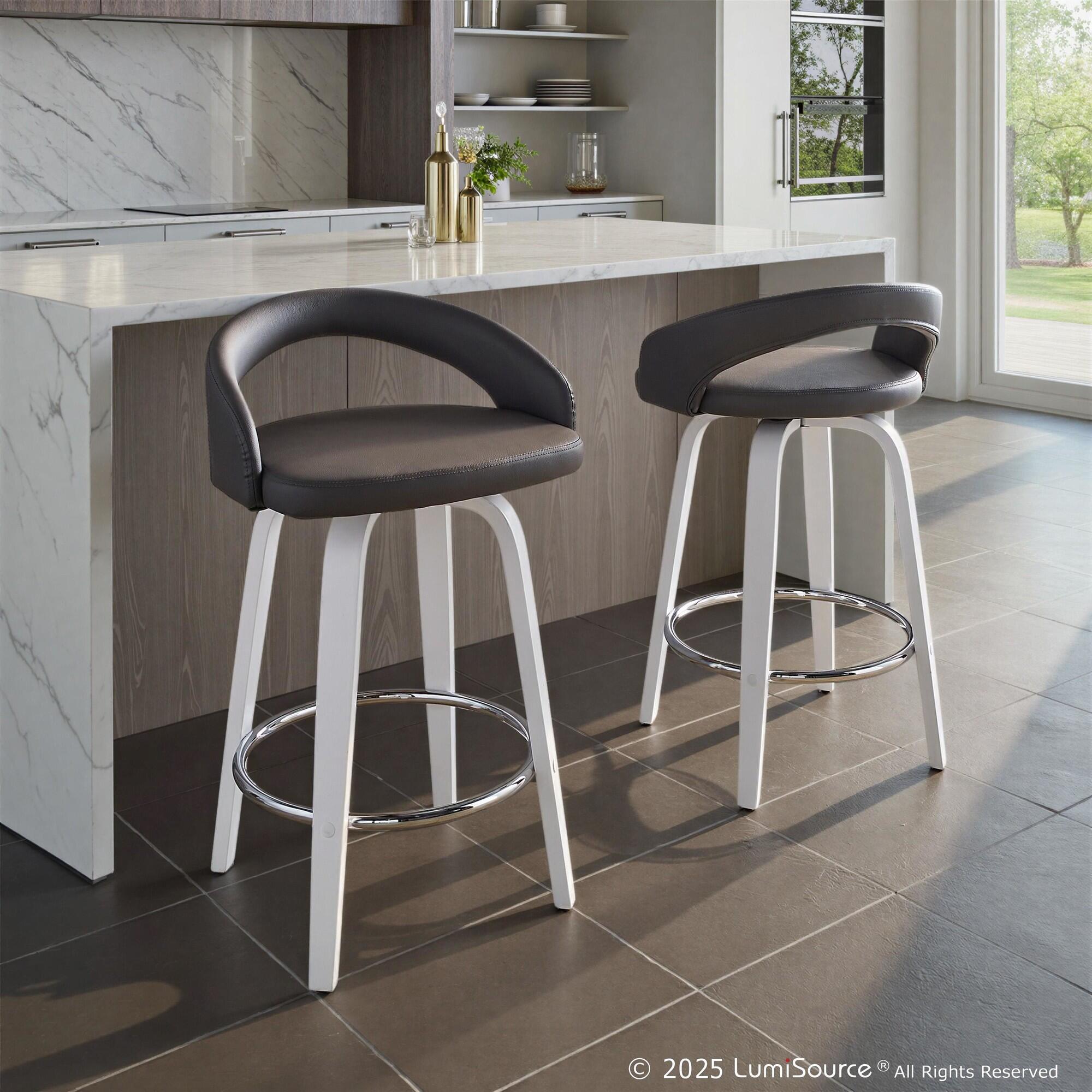 LumiSource Grotto Swivel Counter Height Bar Stool (Set of 2), Light Gray/White, rollover