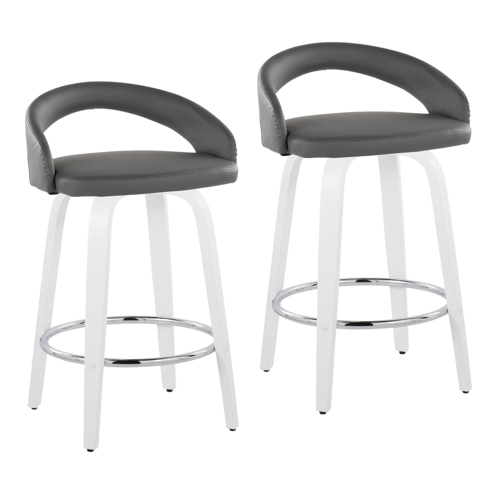 LumiSource Grotto Swivel Counter Height Bar Stool (Set of 2), Light Gray/White, large