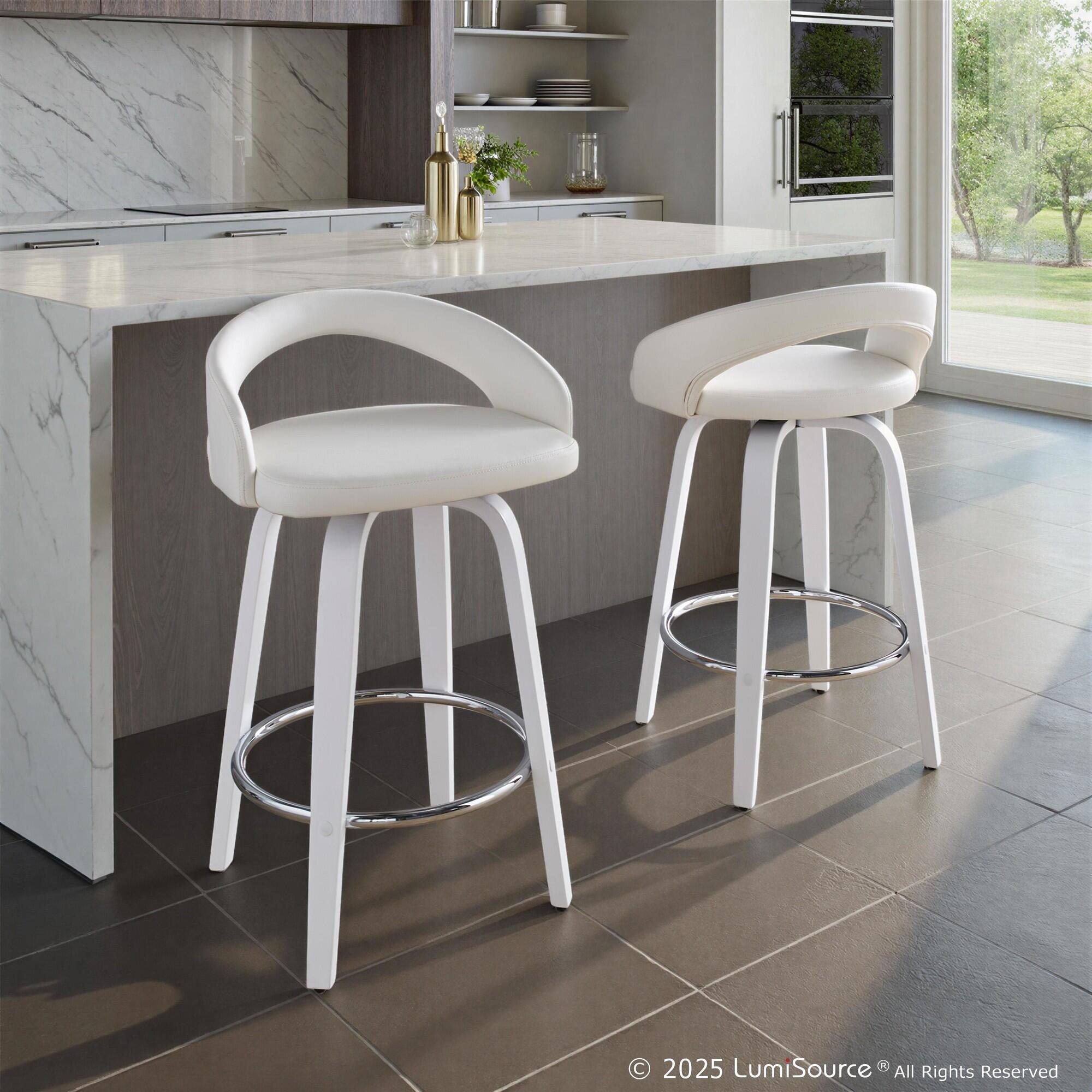 LumiSource Grotto Swivel Counter Height Bar Stool (Set of 2), White, large