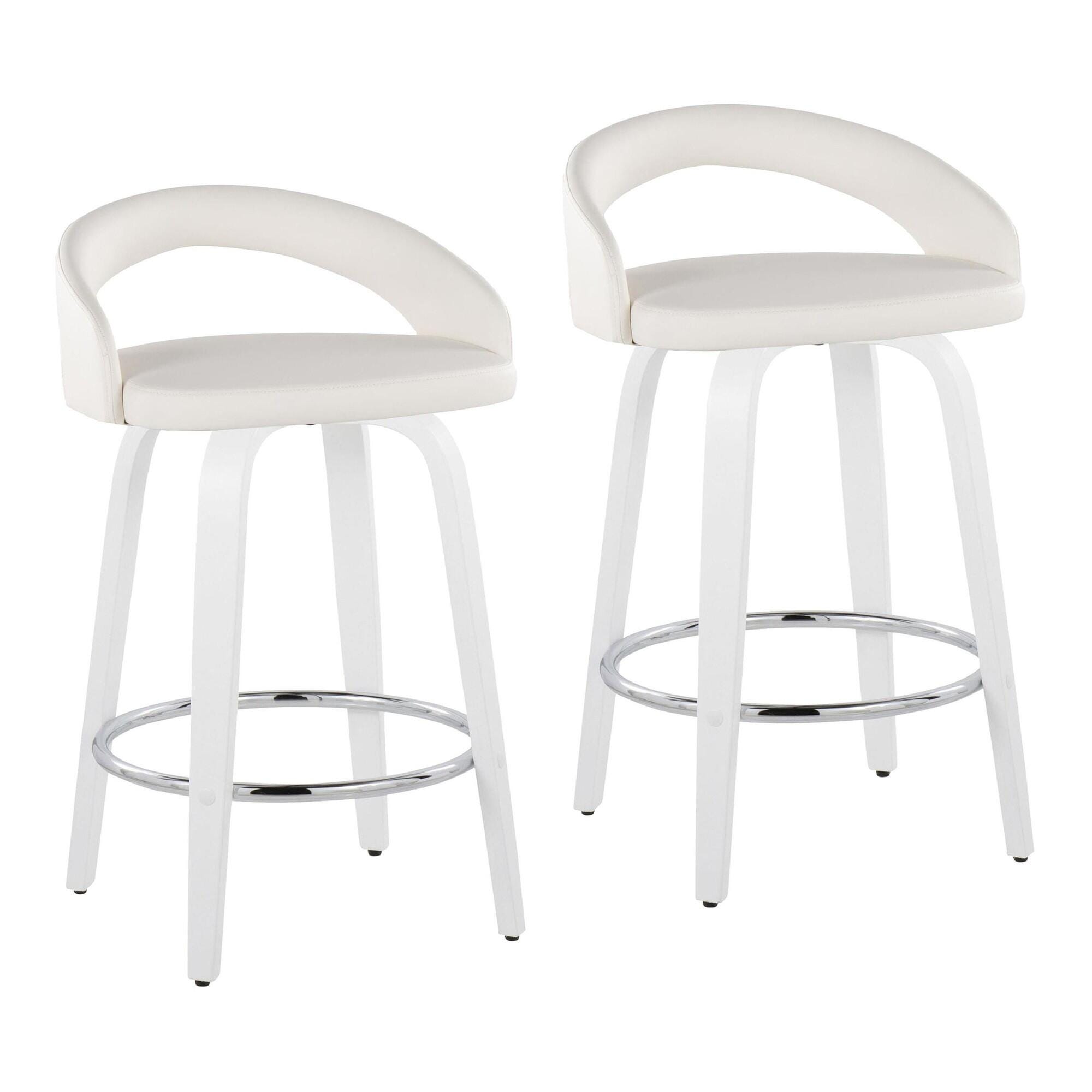 LumiSource Grotto Swivel Counter Height Bar Stool (Set of 2), White, large