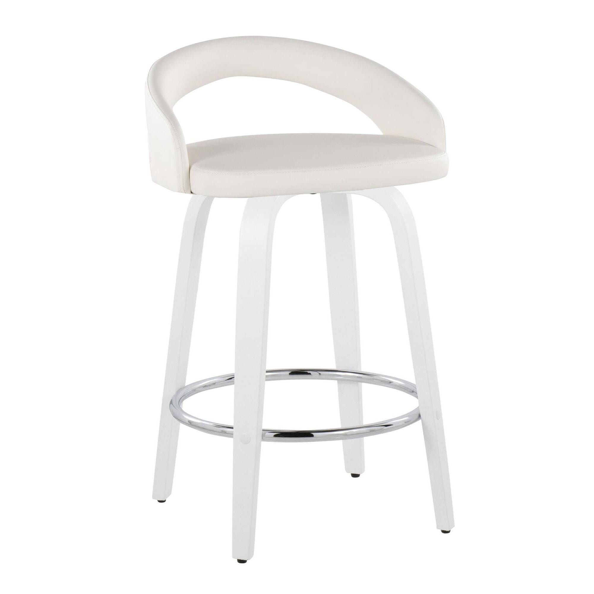 LumiSource Grotto Swivel Counter Height Bar Stool (Set of 2), White, large