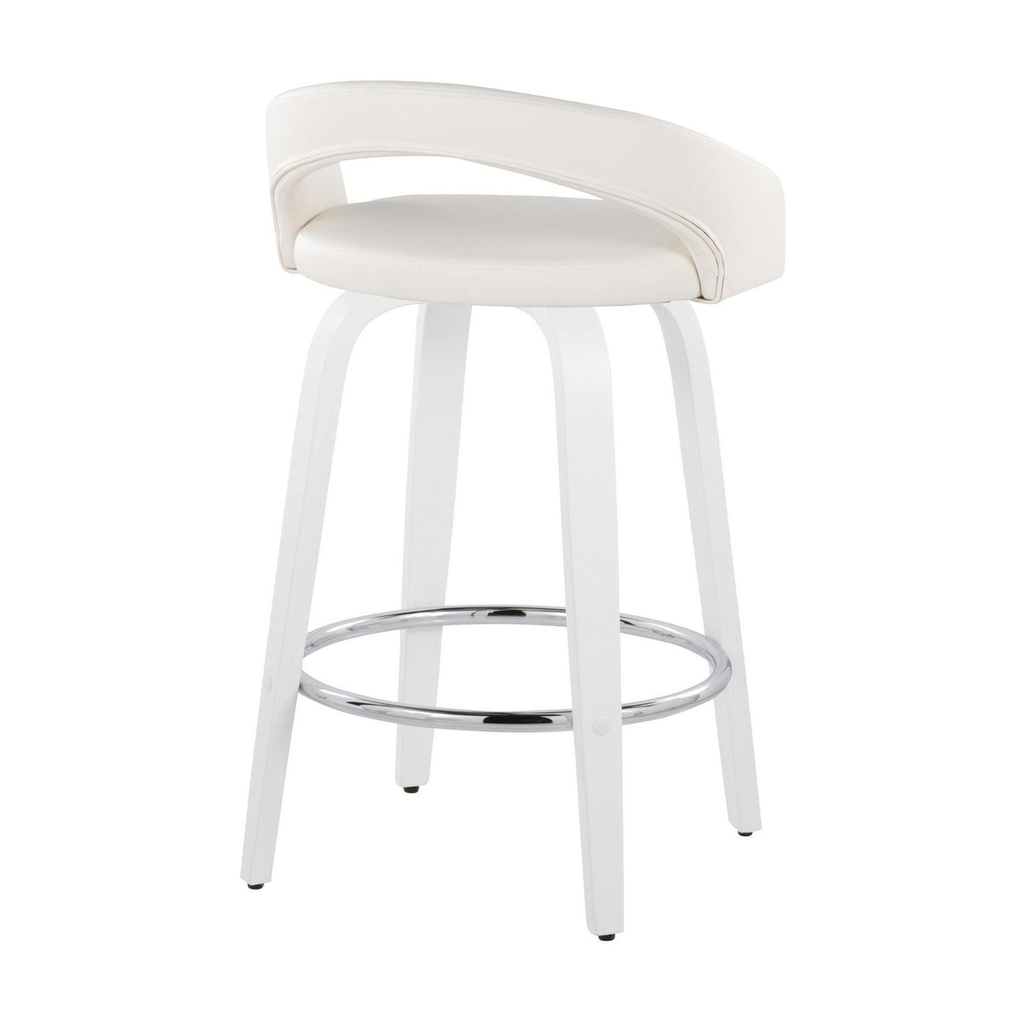 LumiSource Grotto Swivel Counter Height Bar Stool (Set of 2), White, large