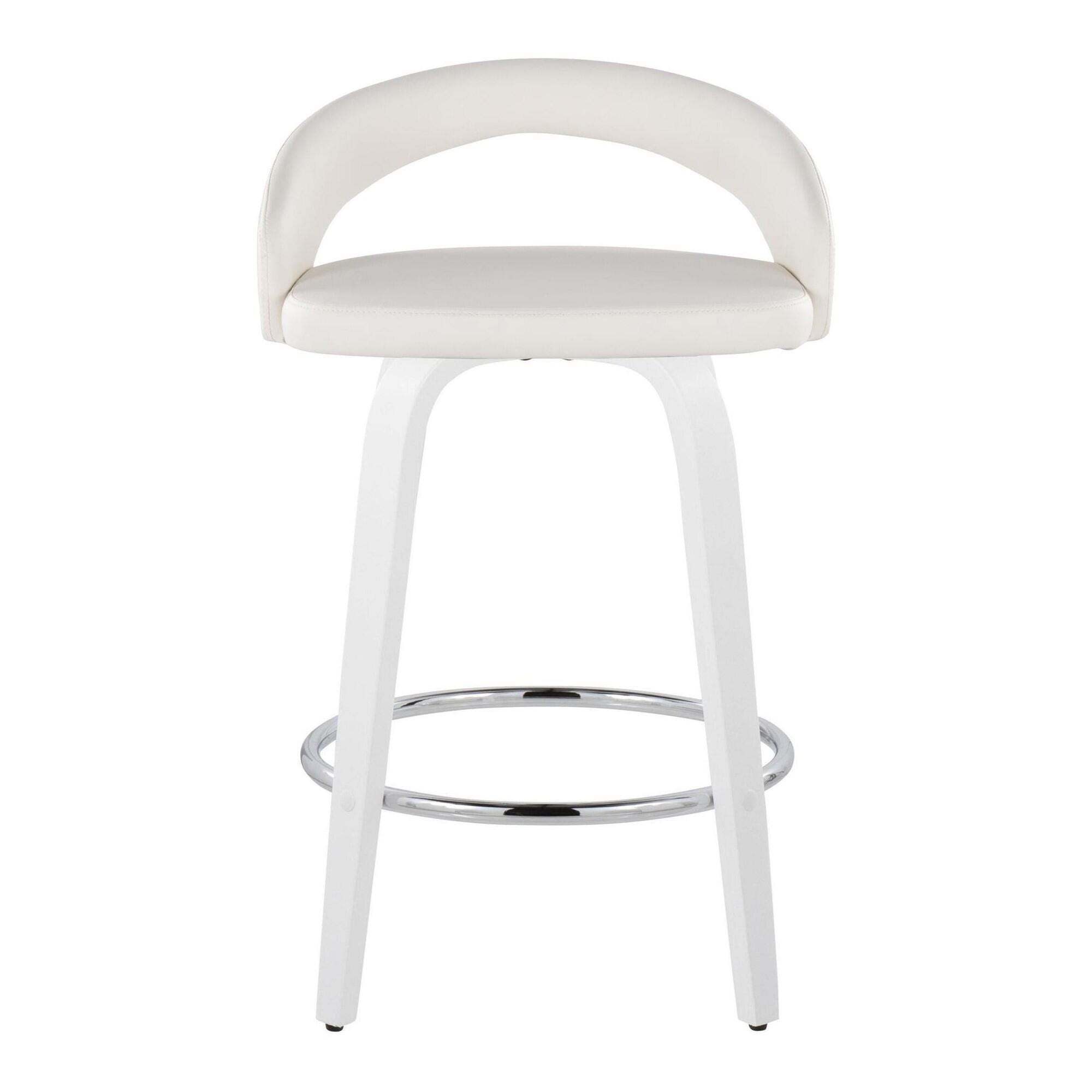 LumiSource Grotto Swivel Counter Height Bar Stool (Set of 2), White, large
