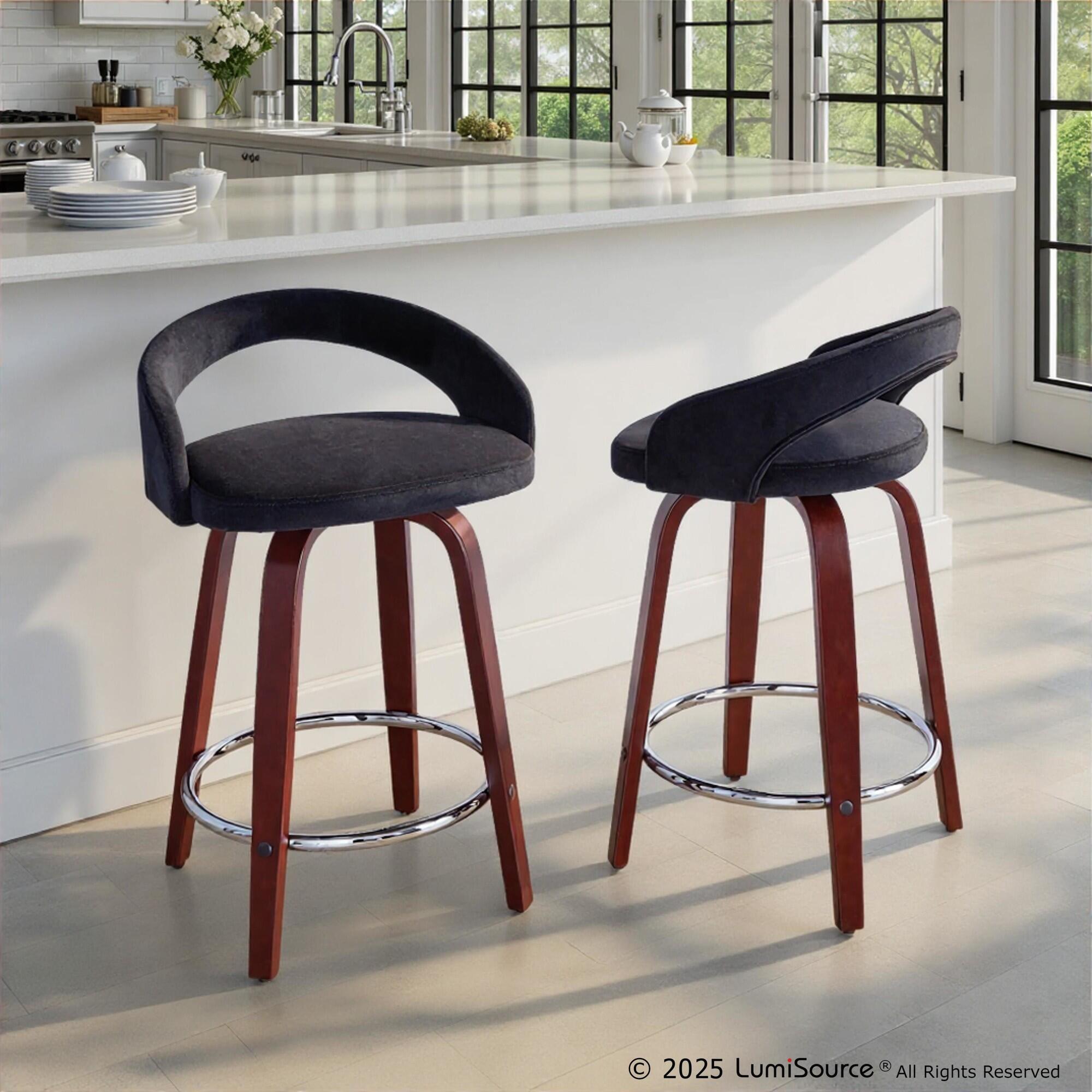 LumiSource Grotto Counter Height Bar Stool (Set of 2), Black/Mahogany, rollover