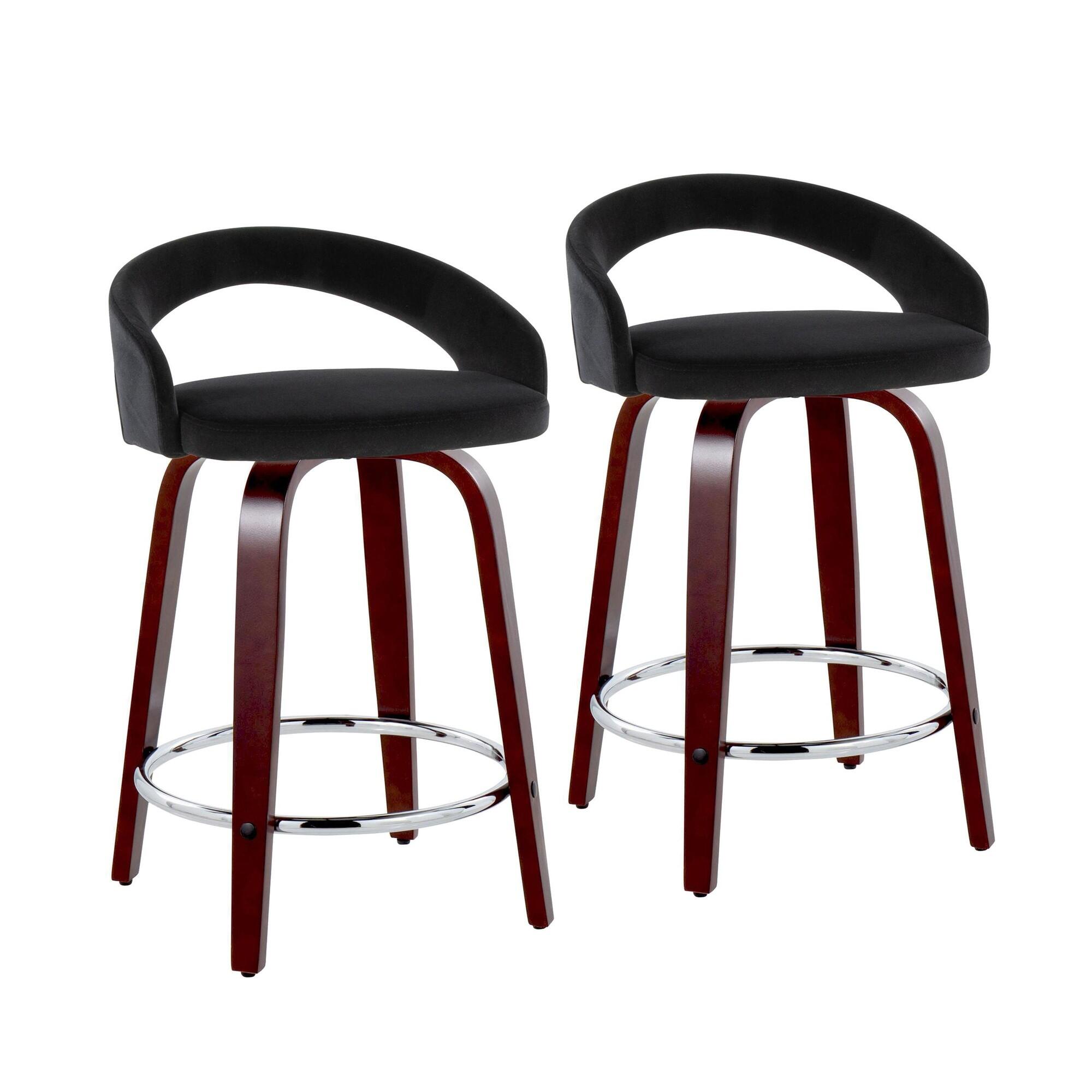LumiSource Grotto Counter Height Bar Stool (Set of 2), Black/Mahogany, large