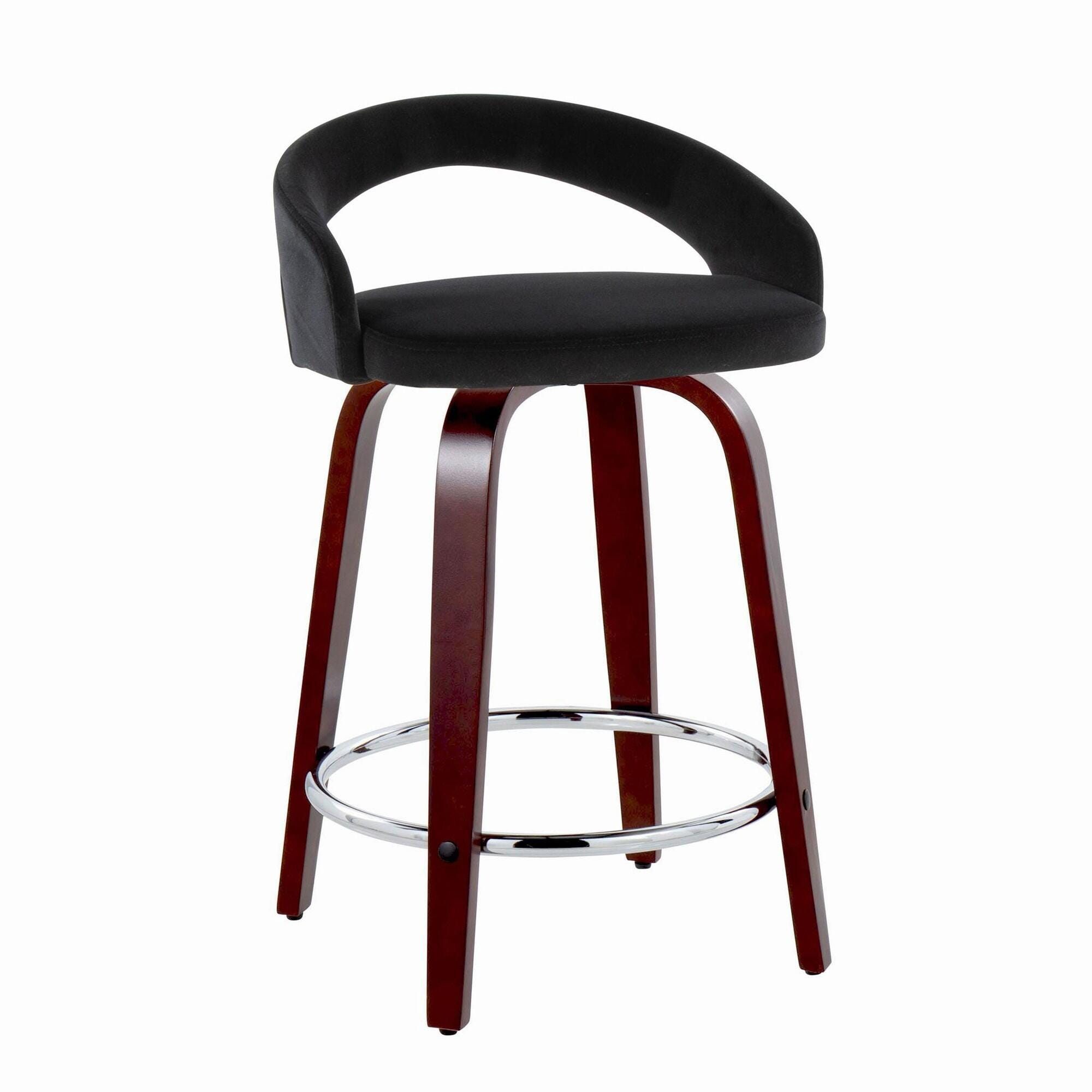 LumiSource Grotto Counter Height Bar Stool (Set of 2), Black/Mahogany, large