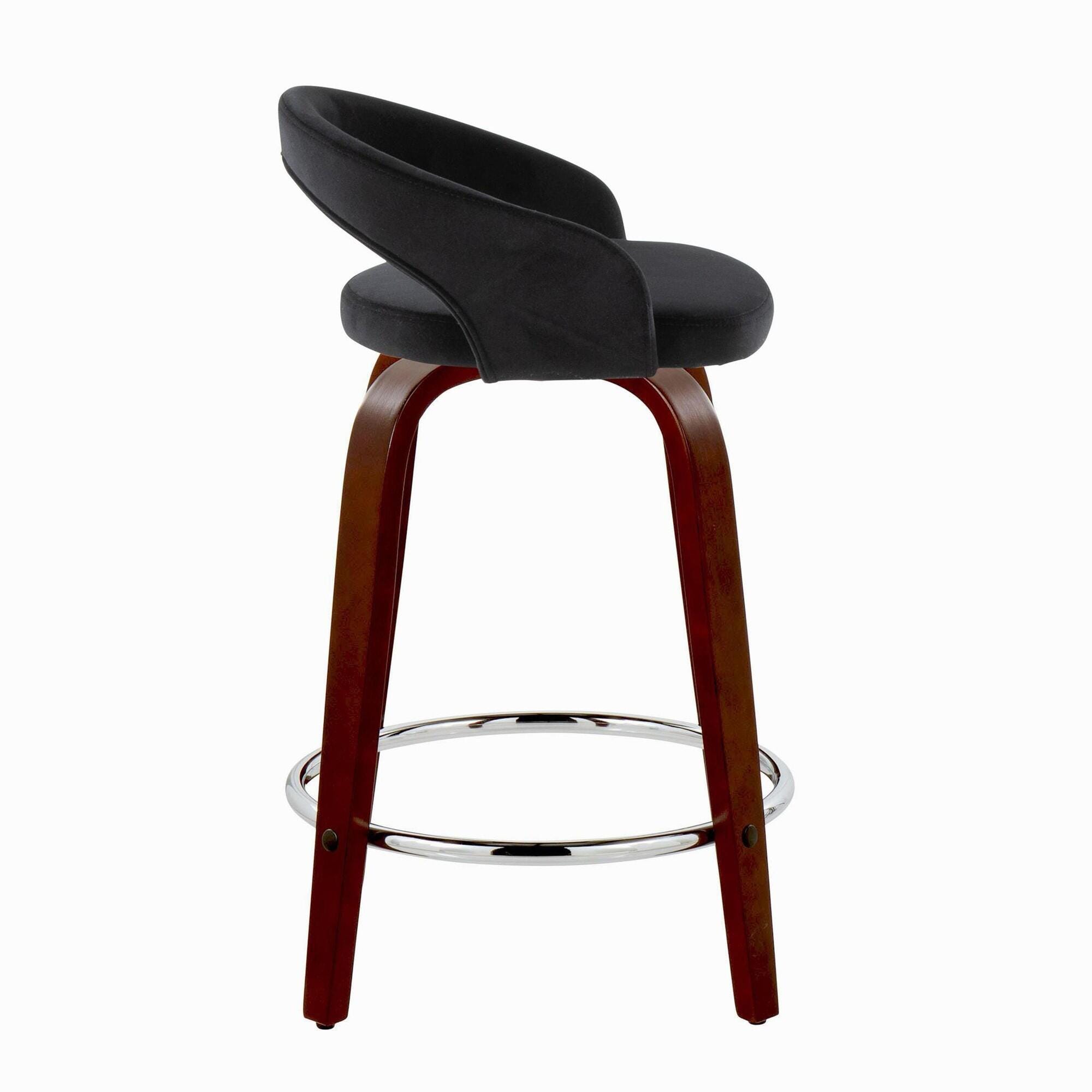 LumiSource Grotto Counter Height Bar Stool (Set of 2), Black/Mahogany, large