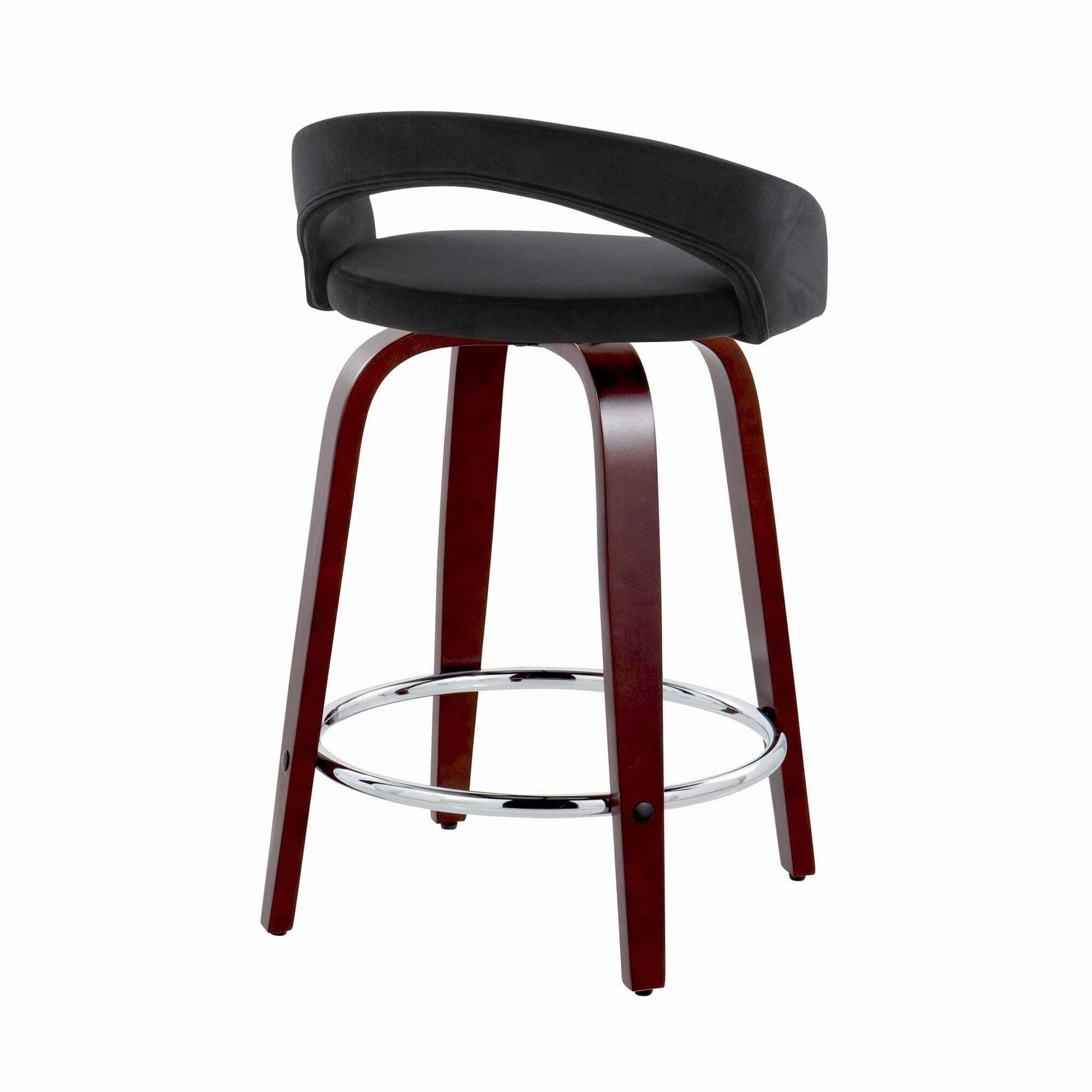 LumiSource Grotto Counter Height Bar Stool (Set of 2), Black/Mahogany, large
