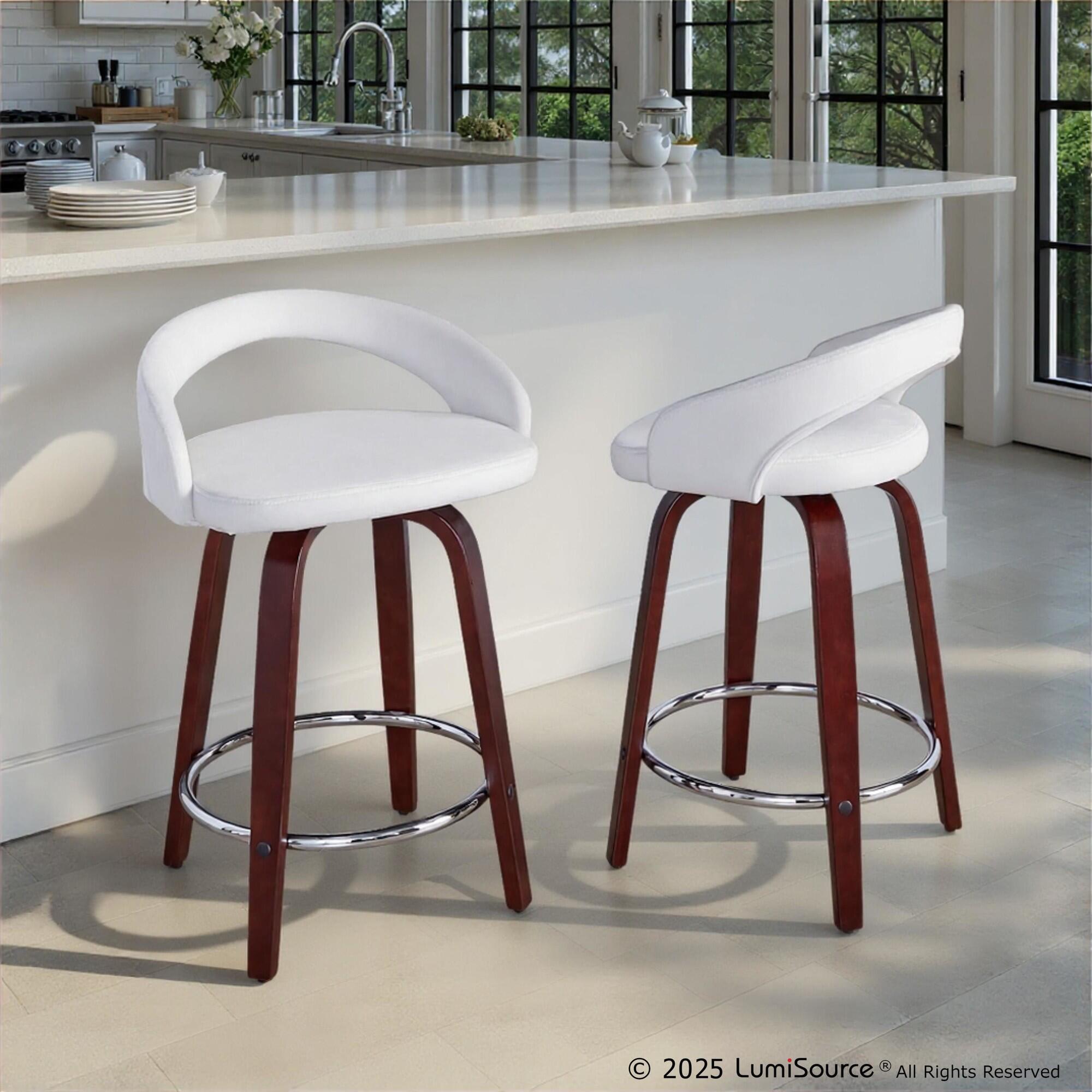 LumiSource Grotto Counter Height Bar Stool (Set of 2), White/Mahogany, rollover
