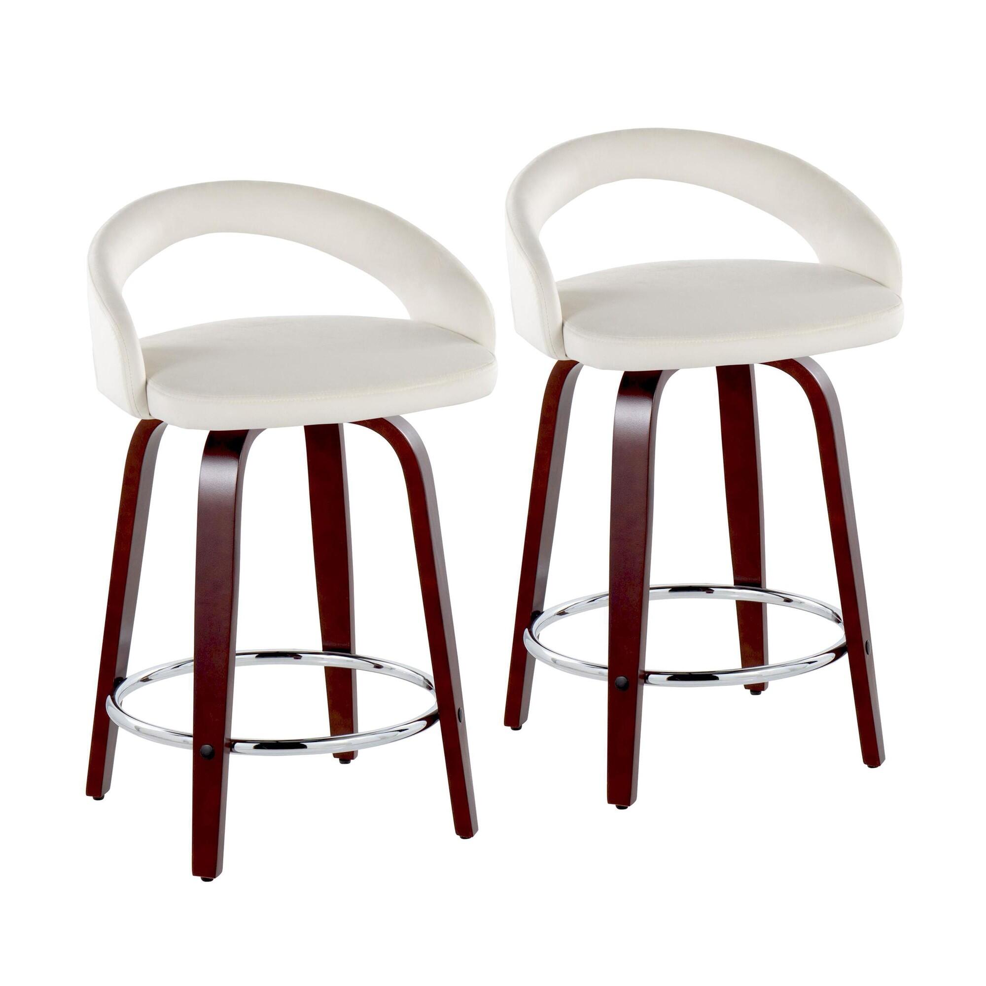 LumiSource Grotto Counter Height Bar Stool (Set of 2), White/Mahogany, large