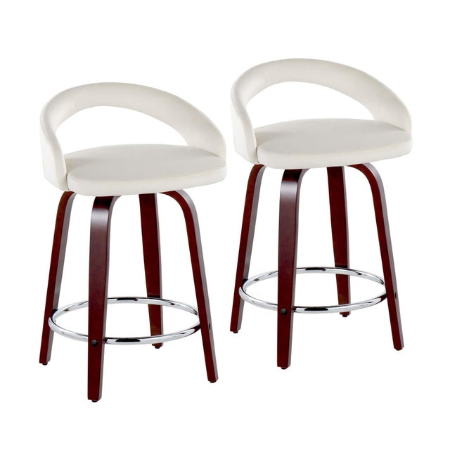 LumiSource Grotto Counter Height Bar Stool (Set of 2), White/Mahogany