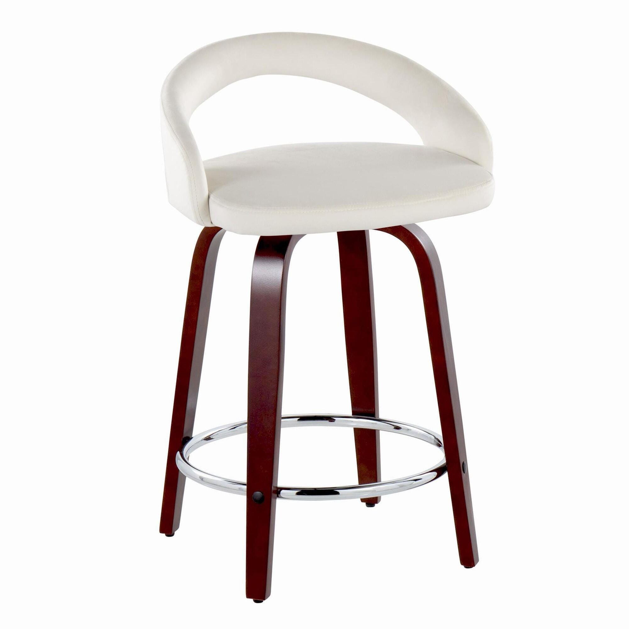 LumiSource Grotto Counter Height Bar Stool (Set of 2), White/Mahogany, large