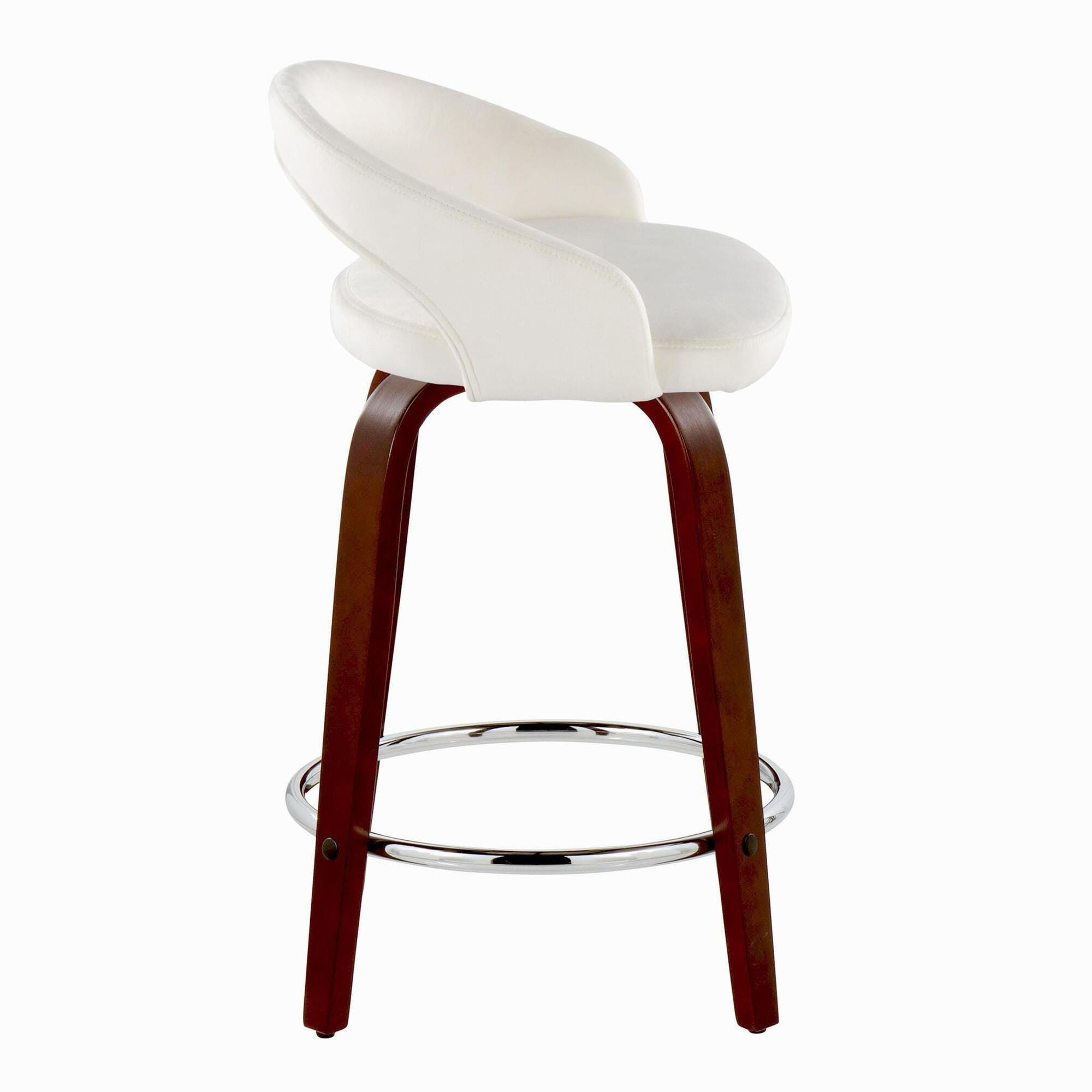 LumiSource Grotto Counter Height Bar Stool (Set of 2), White/Mahogany, large