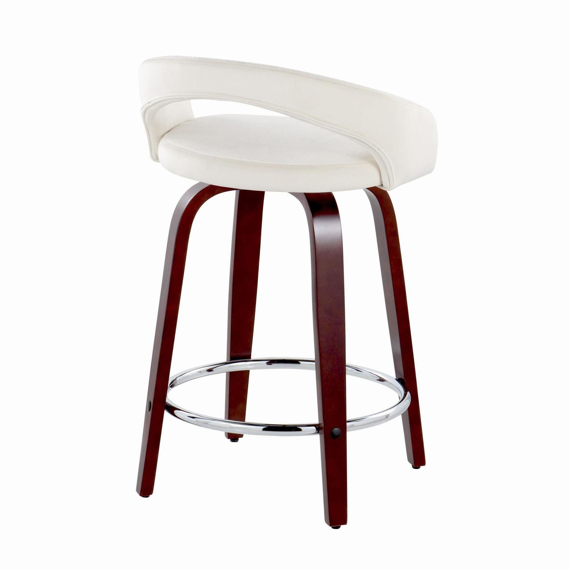 LumiSource Grotto Counter Height Bar Stool (Set of 2), White/Mahogany, large