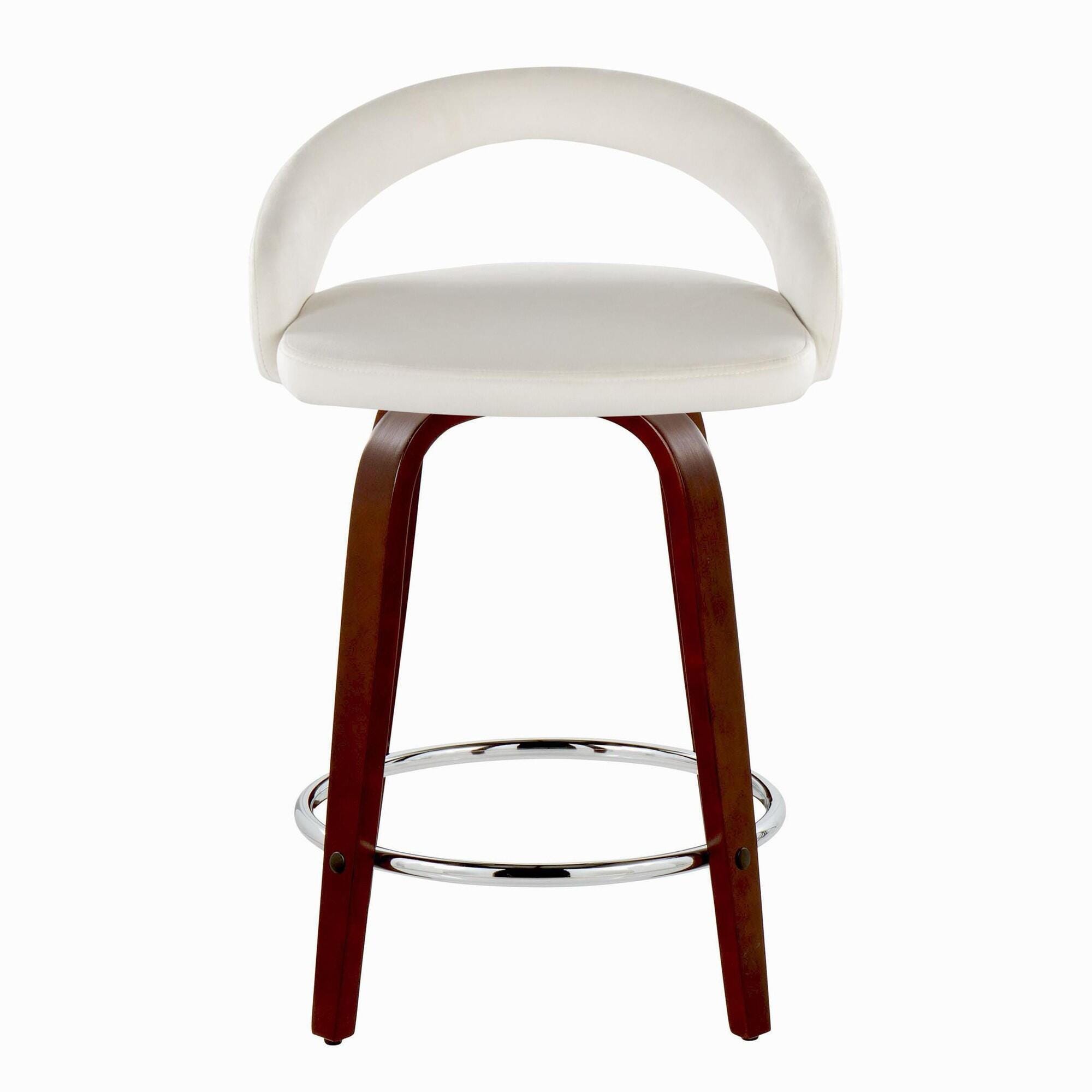 LumiSource Grotto Counter Height Bar Stool (Set of 2), White/Mahogany, large