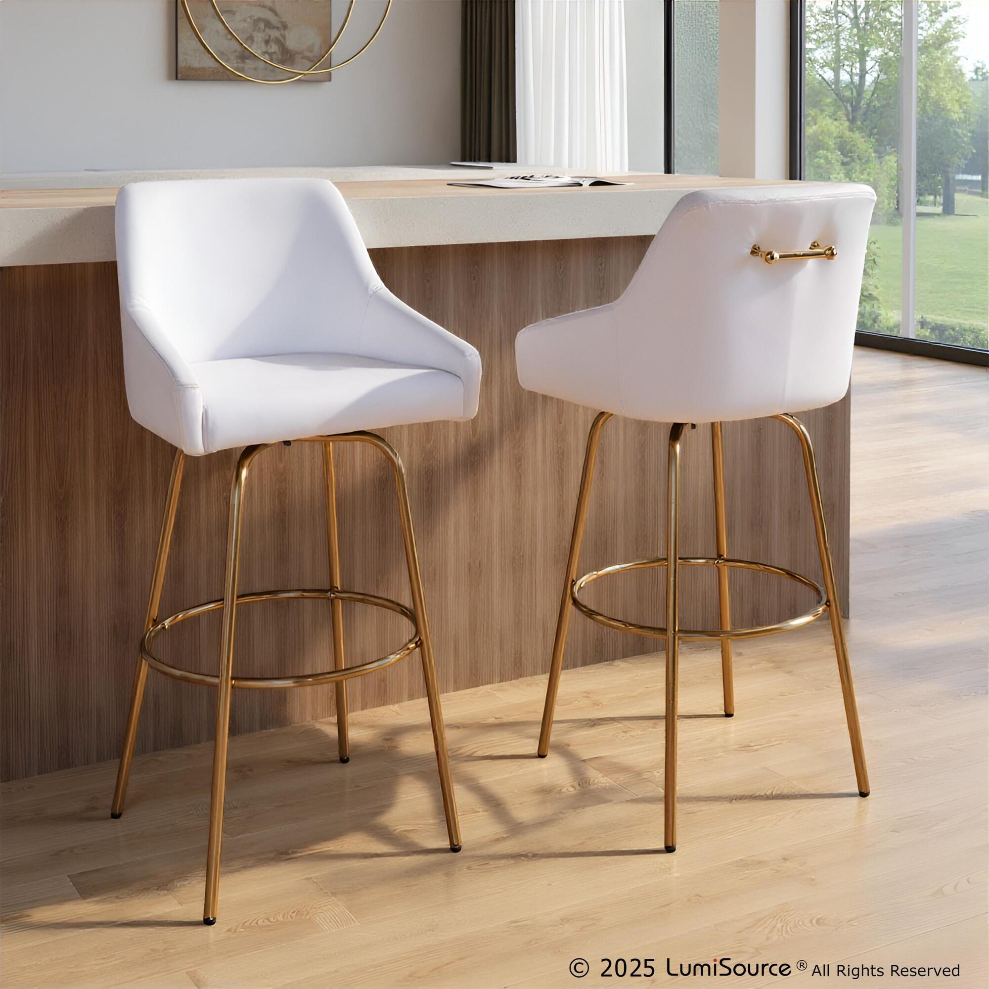 LumiSource Hannah Bar Height Bar Stool (Set of 2), White/Gold, rollover