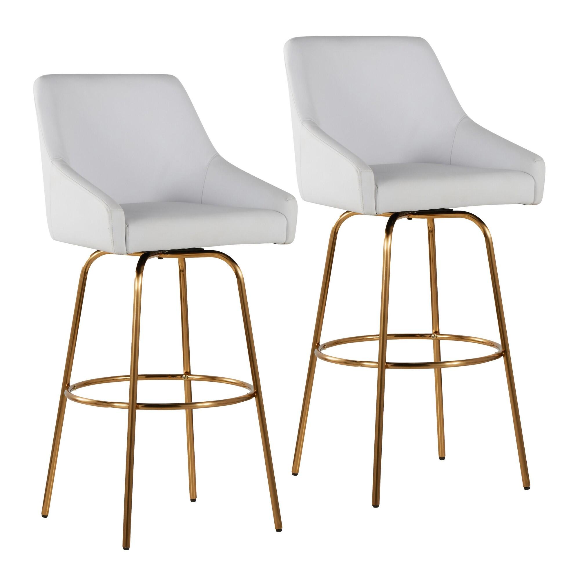 LumiSource Hannah Bar Height Bar Stool (Set of 2), White/Gold, large