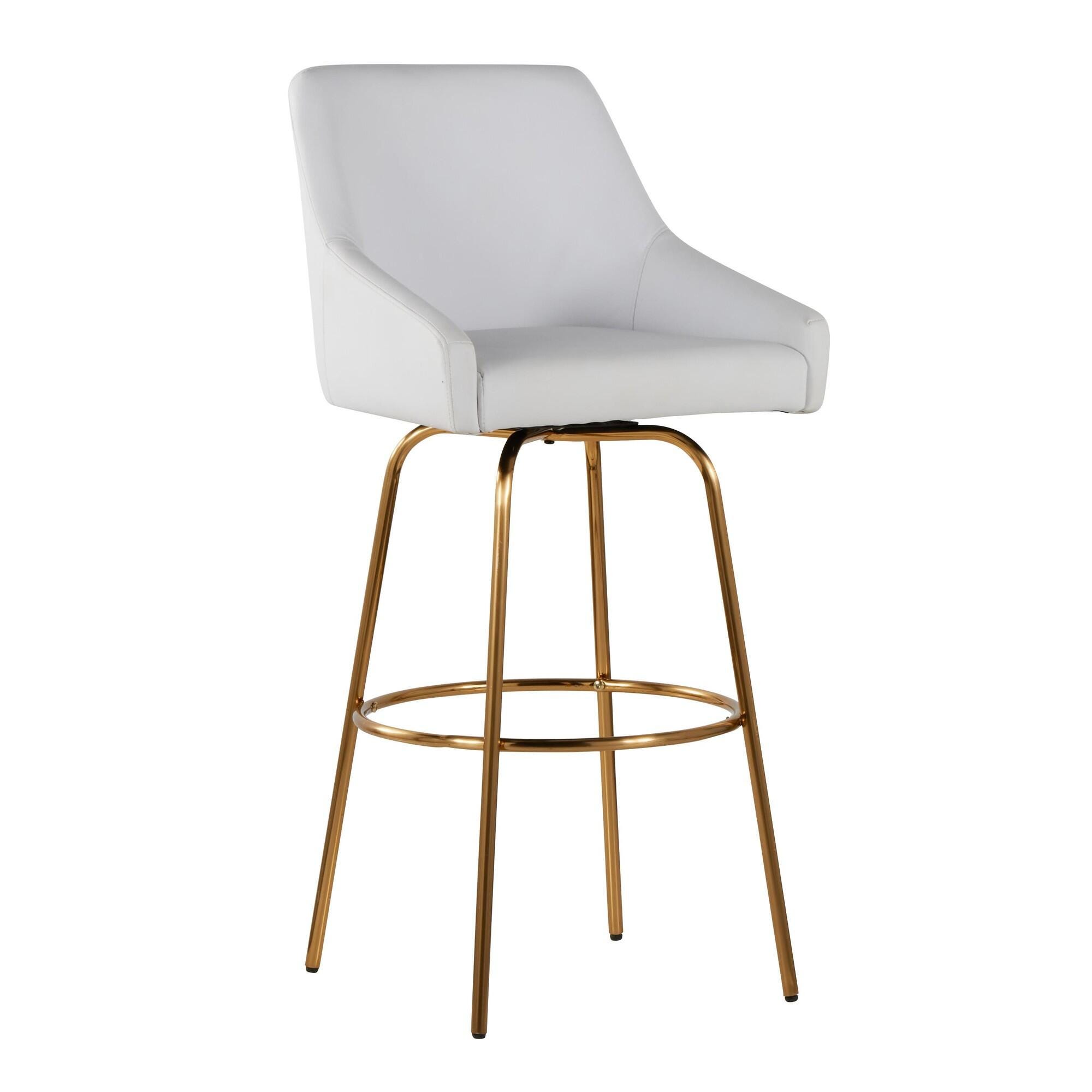 LumiSource Hannah Bar Height Bar Stool (Set of 2), White/Gold, large