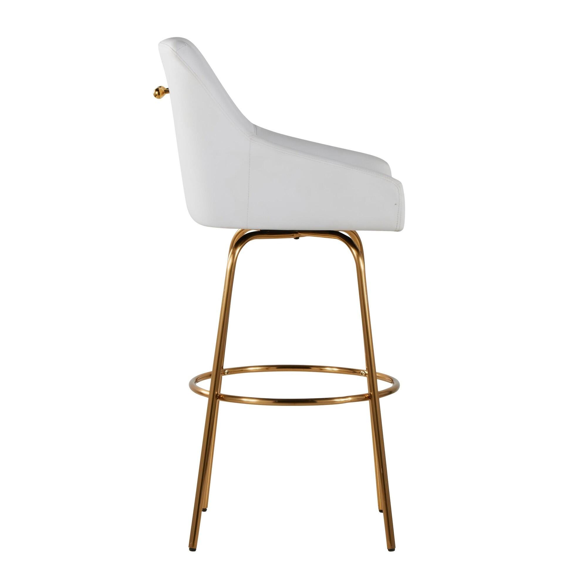 LumiSource Hannah Bar Height Bar Stool (Set of 2), White/Gold, large
