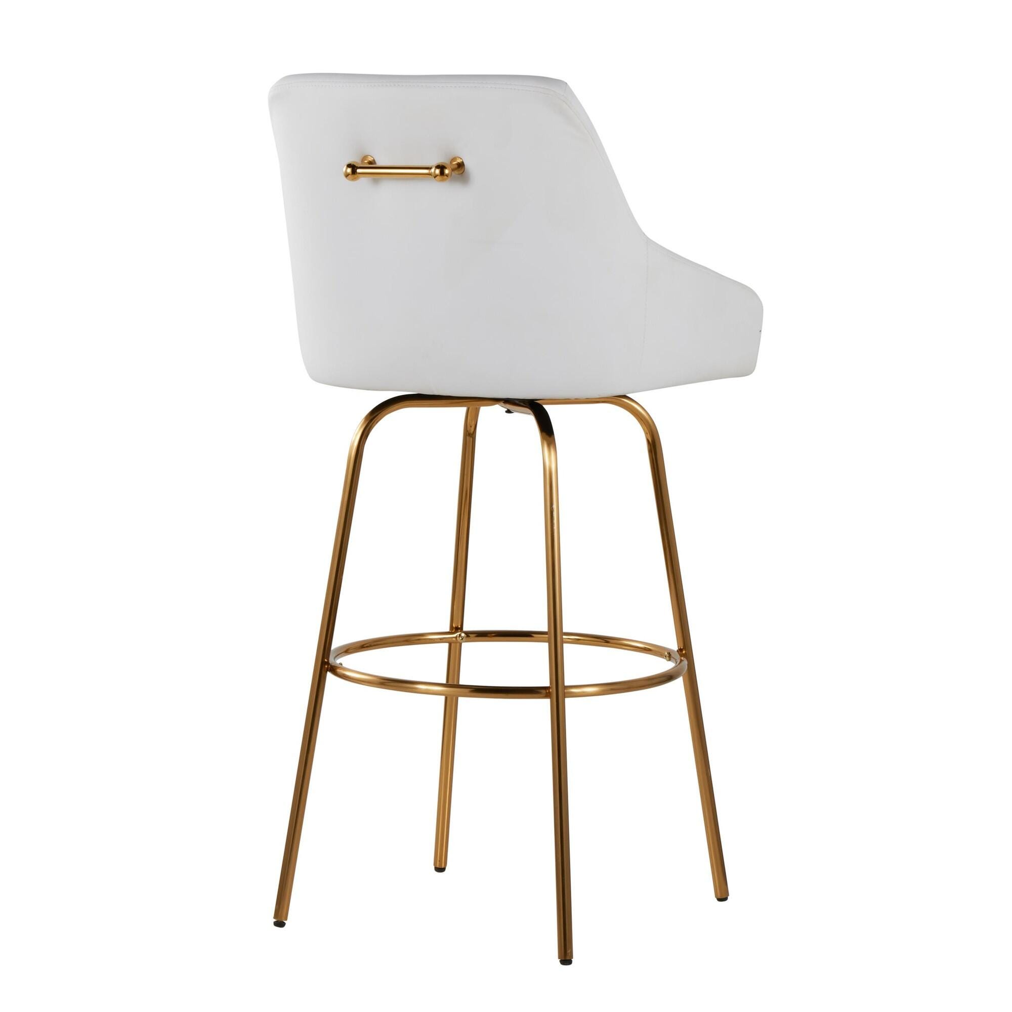 LumiSource Hannah Bar Height Bar Stool (Set of 2), White/Gold, large