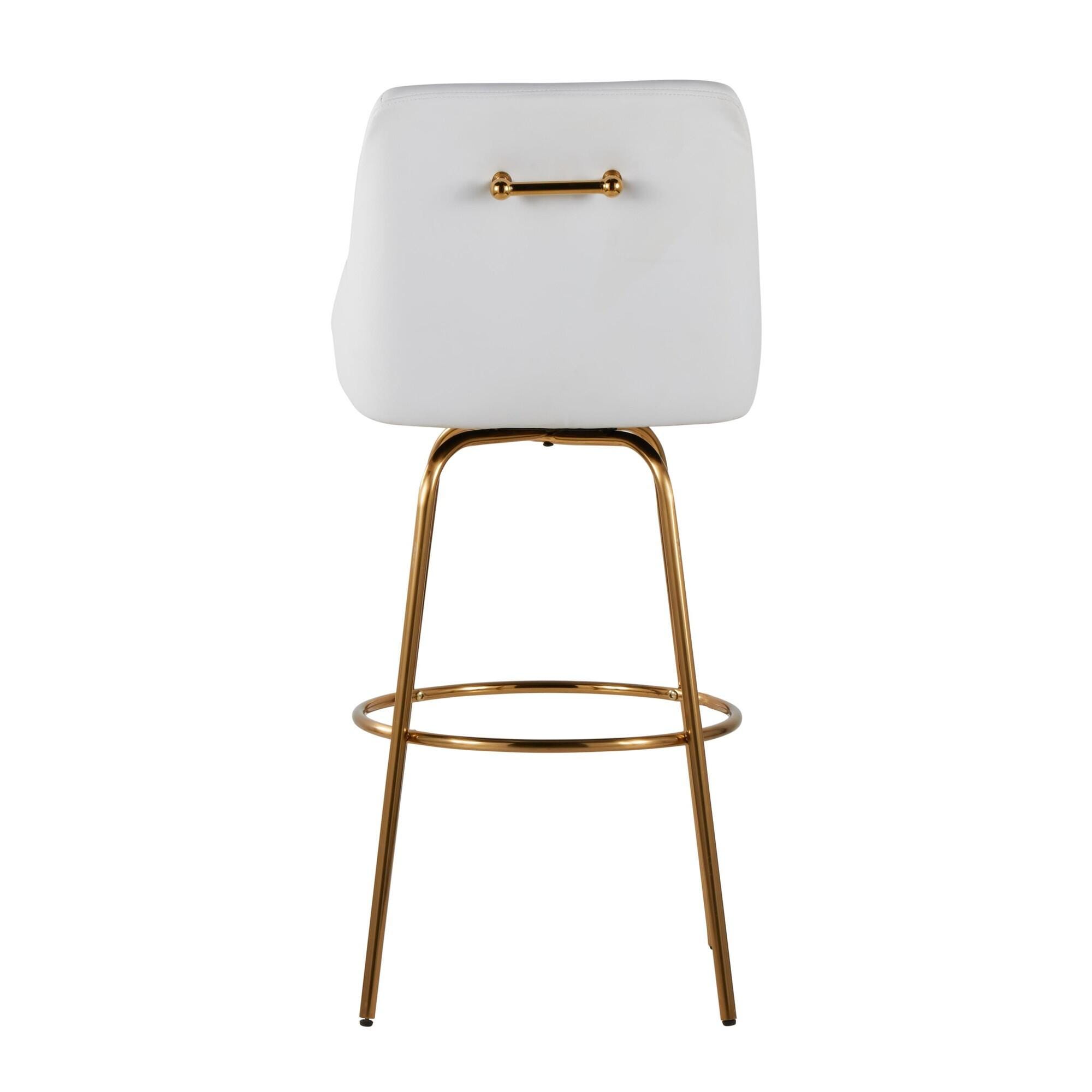LumiSource Hannah Bar Height Bar Stool (Set of 2), White/Gold, large