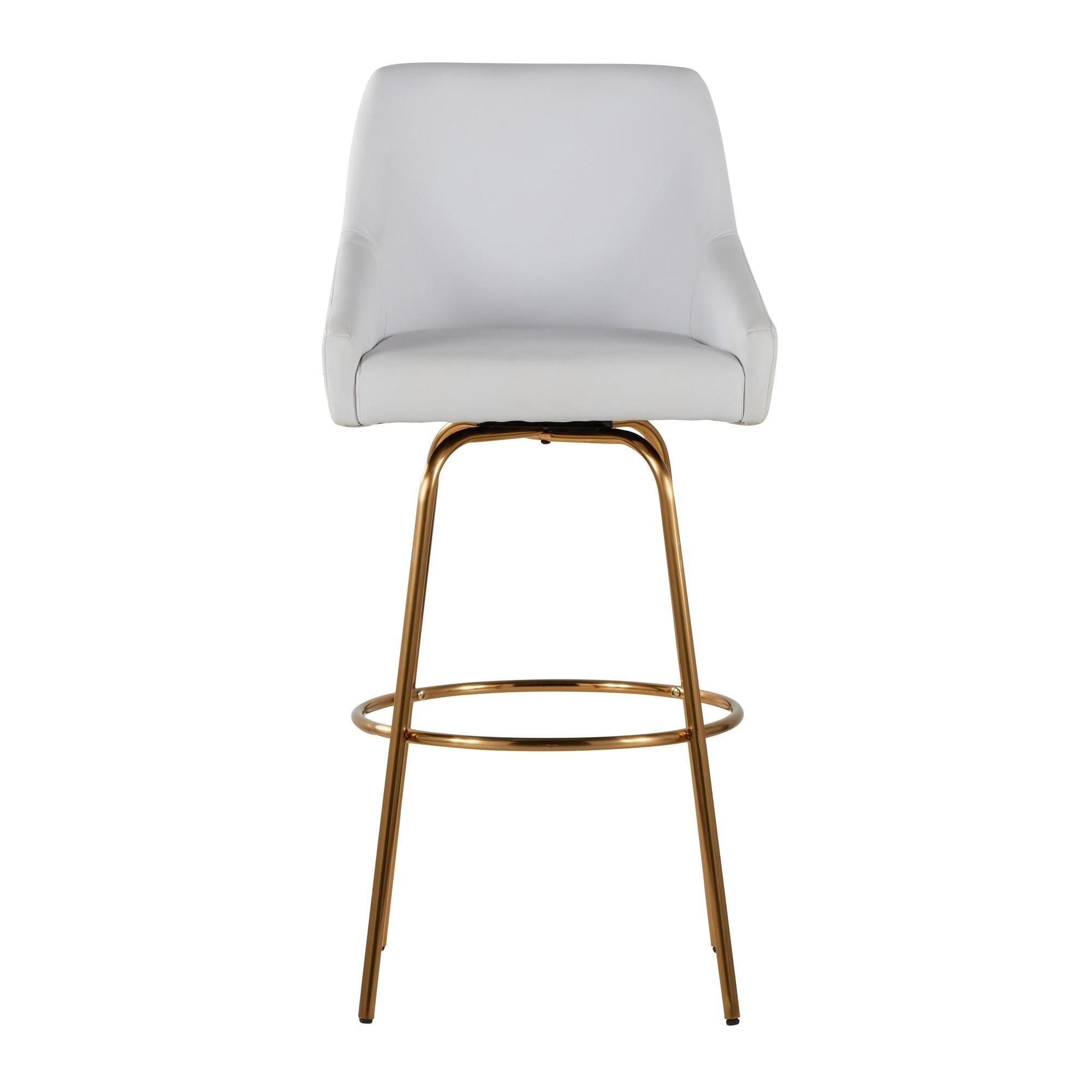 LumiSource Hannah Bar Height Bar Stool (Set of 2), White/Gold, large