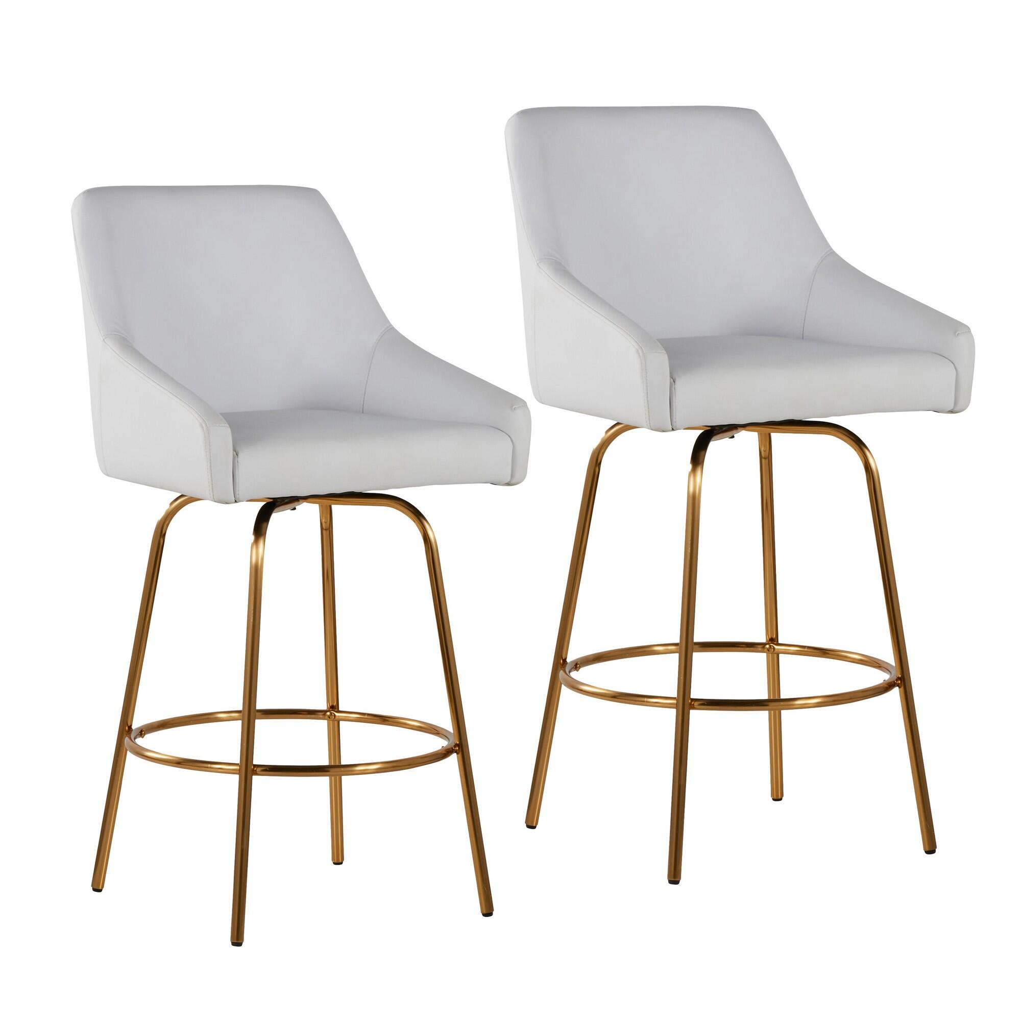 LumiSource Hannah Counter Height Bar Stool (Set of 2), White/Gold, large