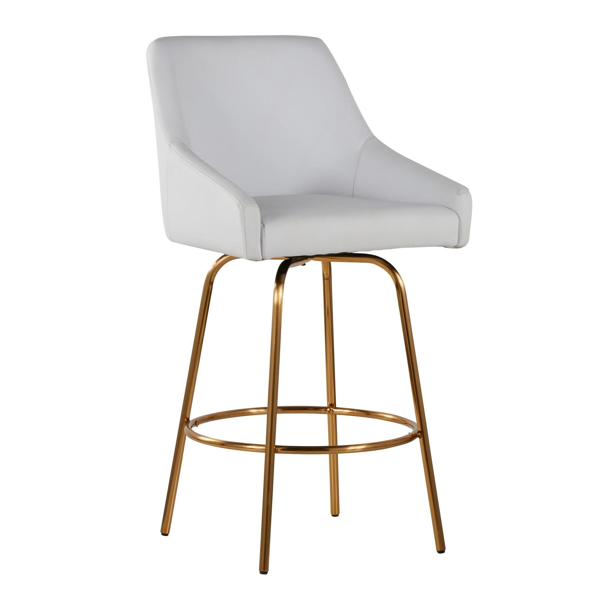 LumiSource Hannah Counter Height Bar Stool (Set of 2), White/Gold, large