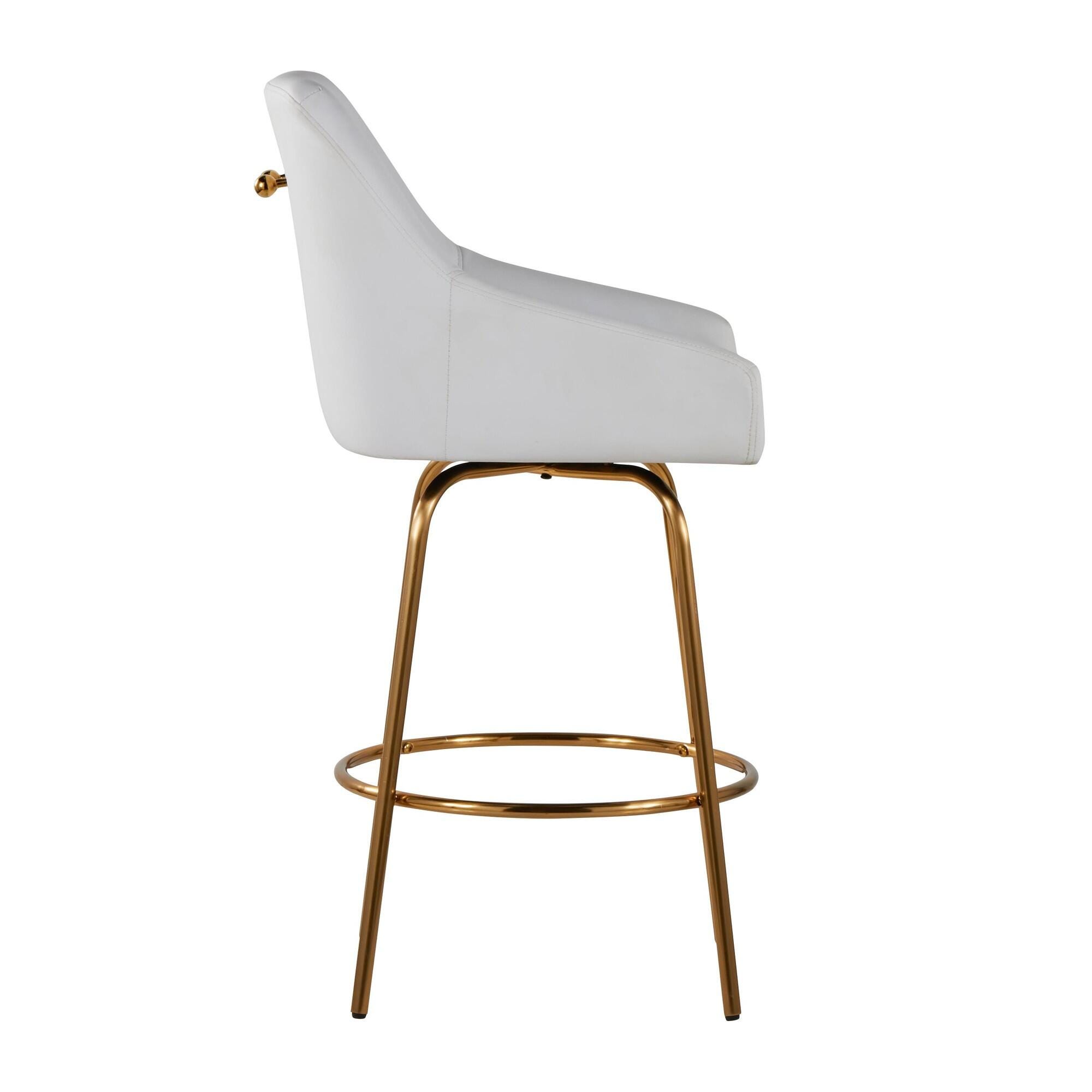LumiSource Hannah Counter Height Bar Stool (Set of 2), White/Gold, large