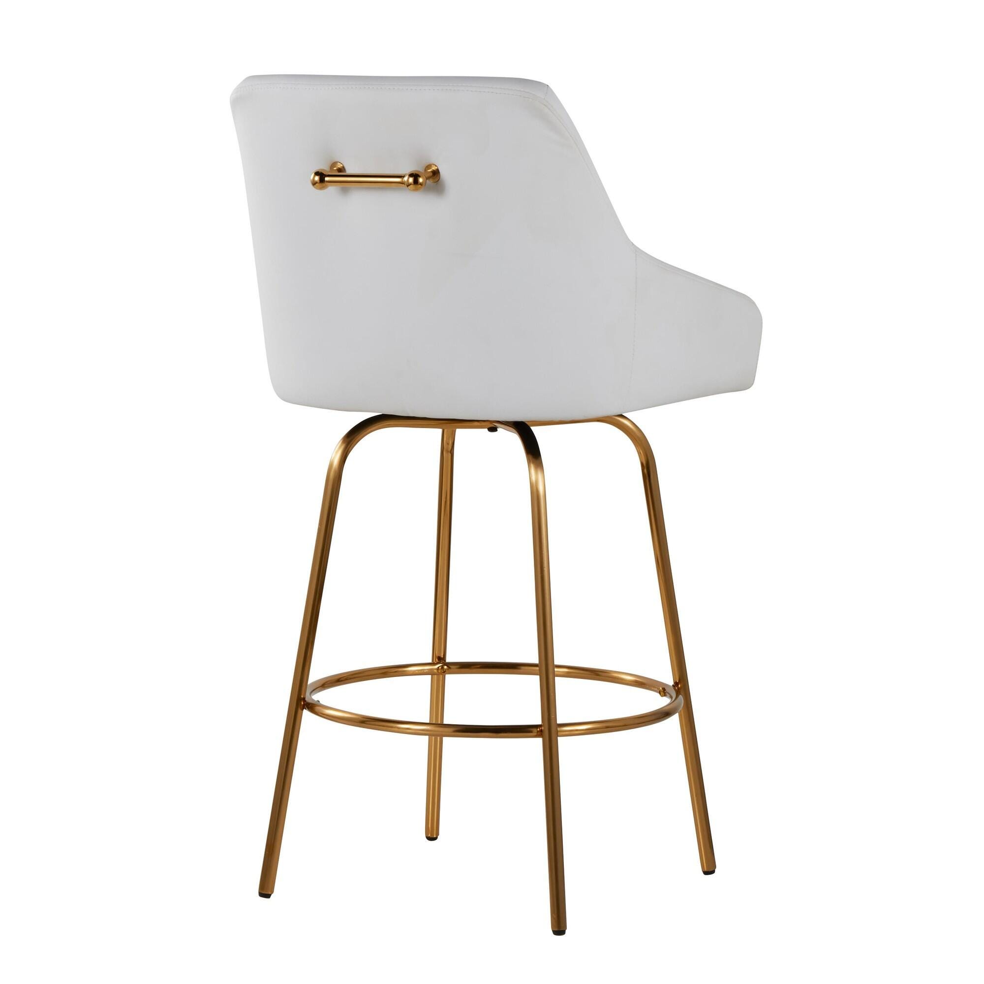 LumiSource Hannah Counter Height Bar Stool (Set of 2), White/Gold, large
