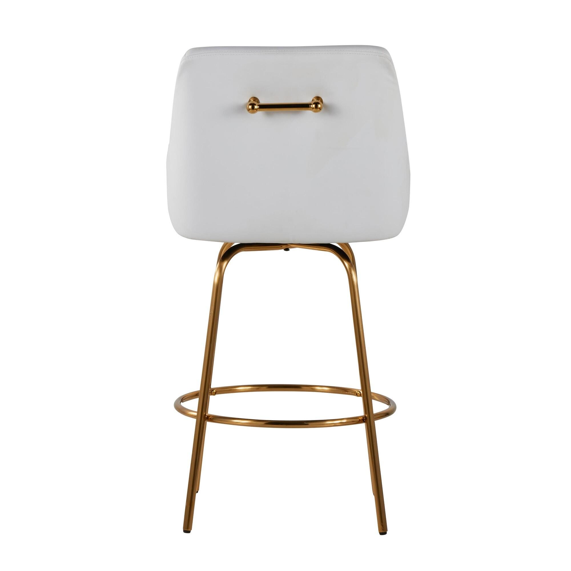 LumiSource Hannah Counter Height Bar Stool (Set of 2), White/Gold, large