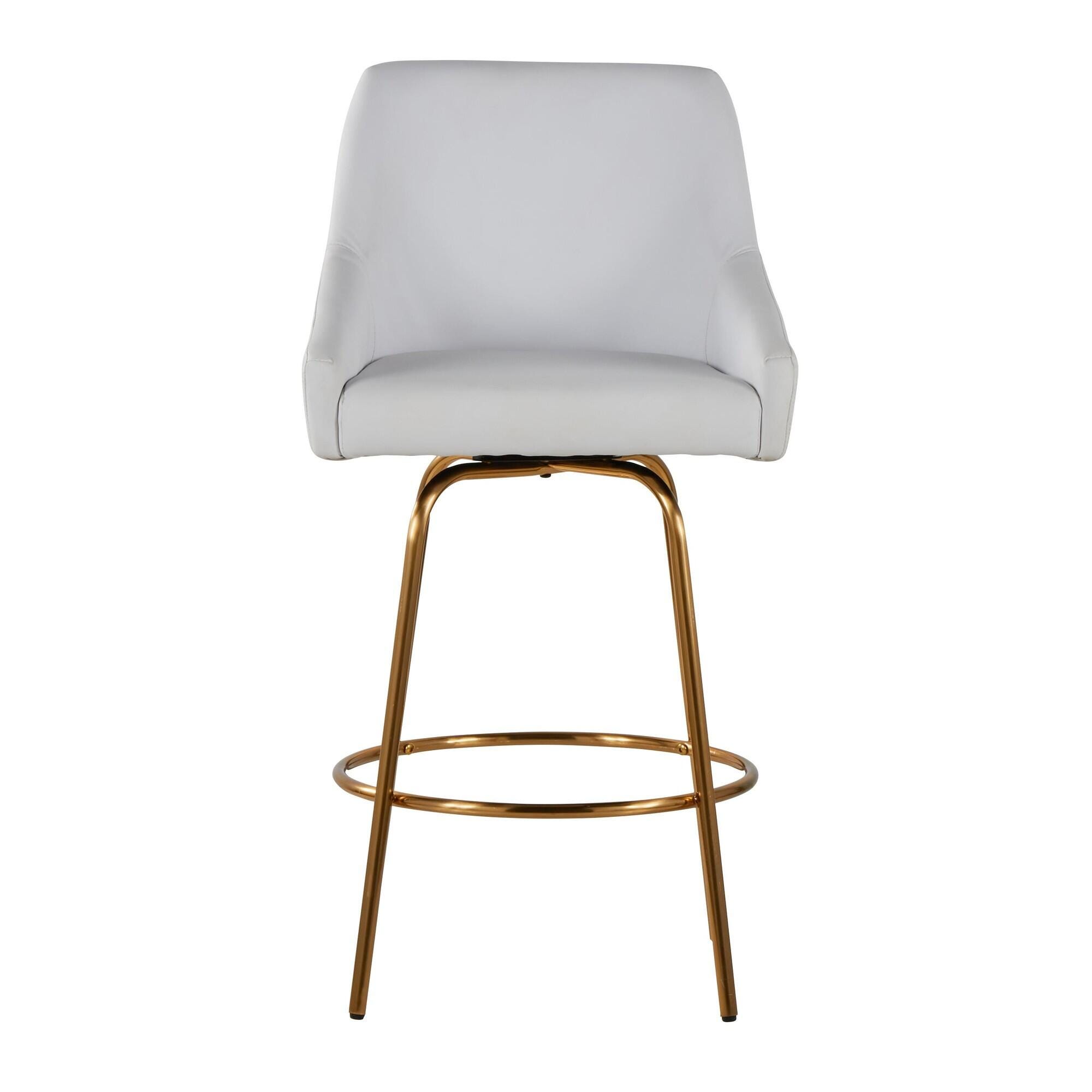 LumiSource Hannah Counter Height Bar Stool (Set of 2), White/Gold, large