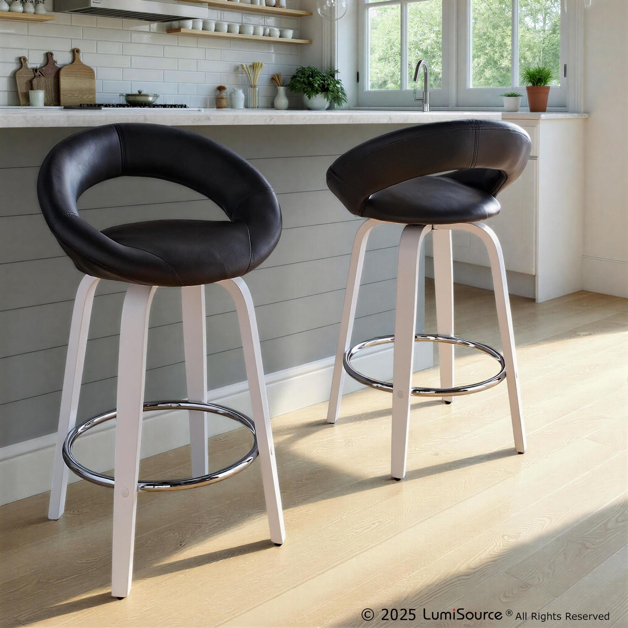 LumiSource Posh Counter Height Bar Stool (Set of 2), Black/White, rollover