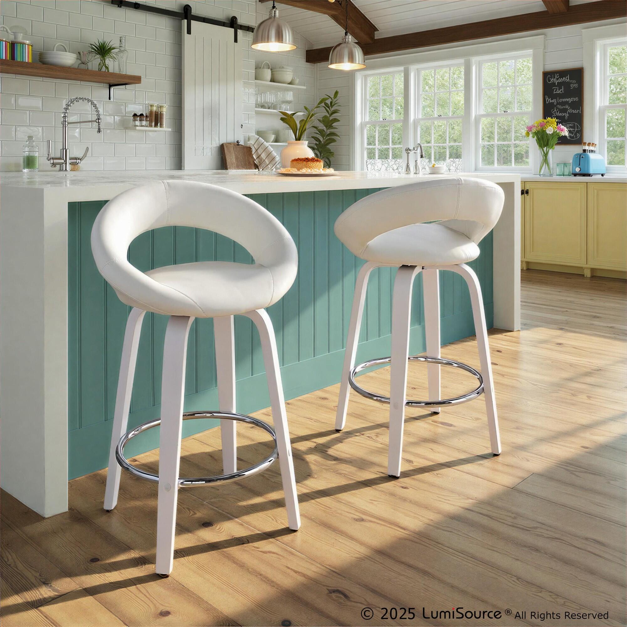 LumiSource Posh Counter Height Bar Stool (Set of 2), White, rollover