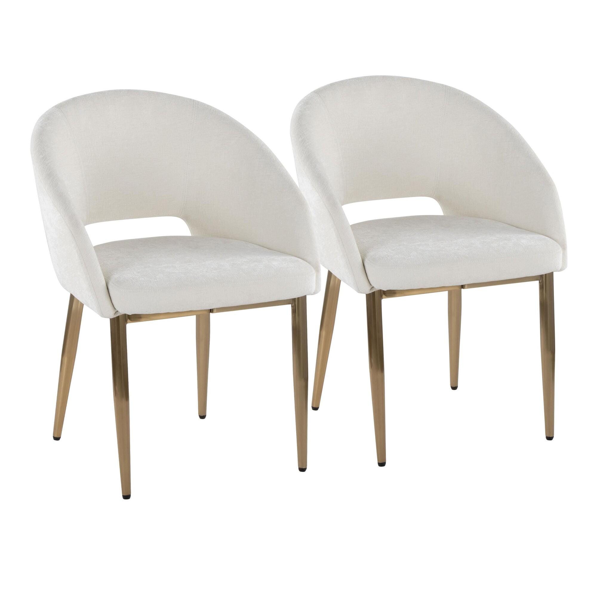LumiSource Renee Dining Chair (Set of 2), Off-White/Gold, large