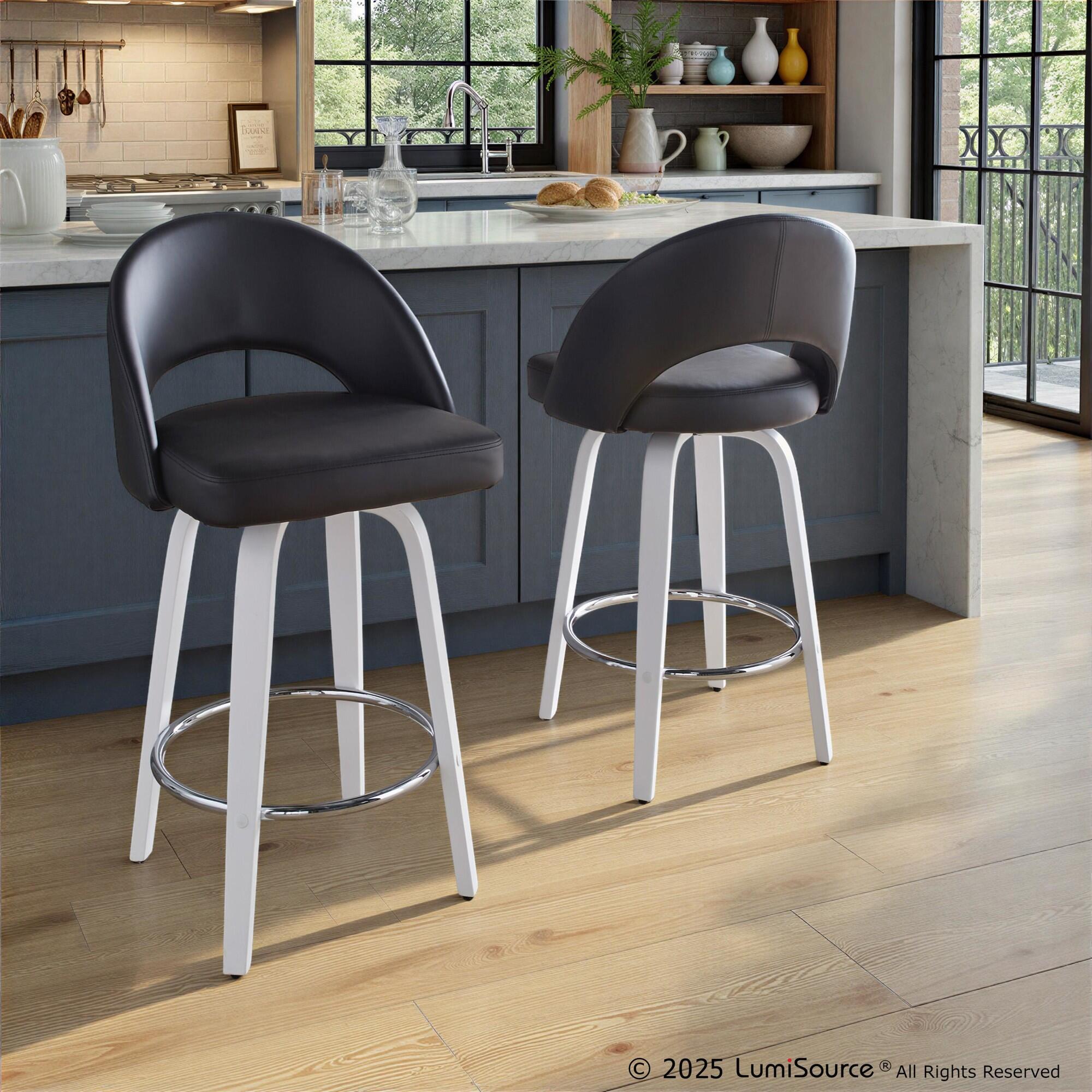 LumiSource Renee Counter Height Bar Stool (Set of 2), Black/White, rollover
