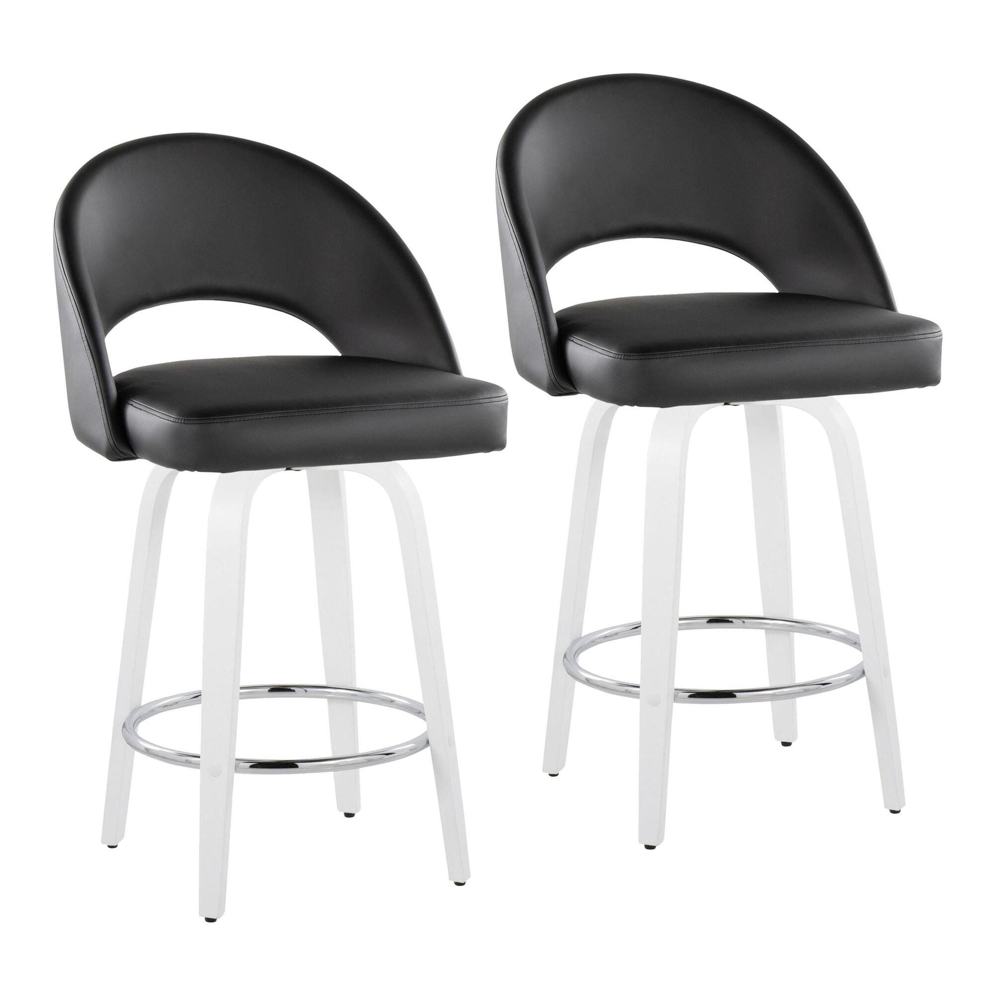 LumiSource Renee Counter Height Bar Stool (Set of 2), Black/White, large