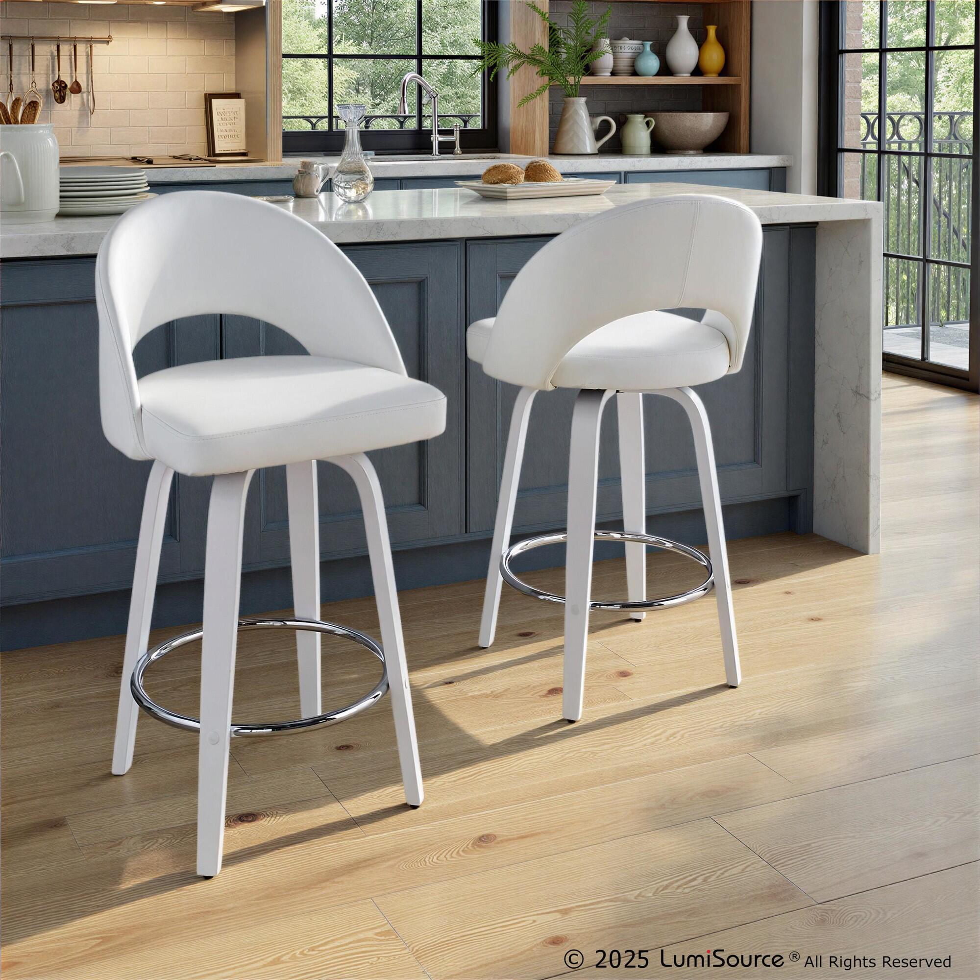 LumiSource Renee Counter Height Bar Stool (Set of 2), White, large