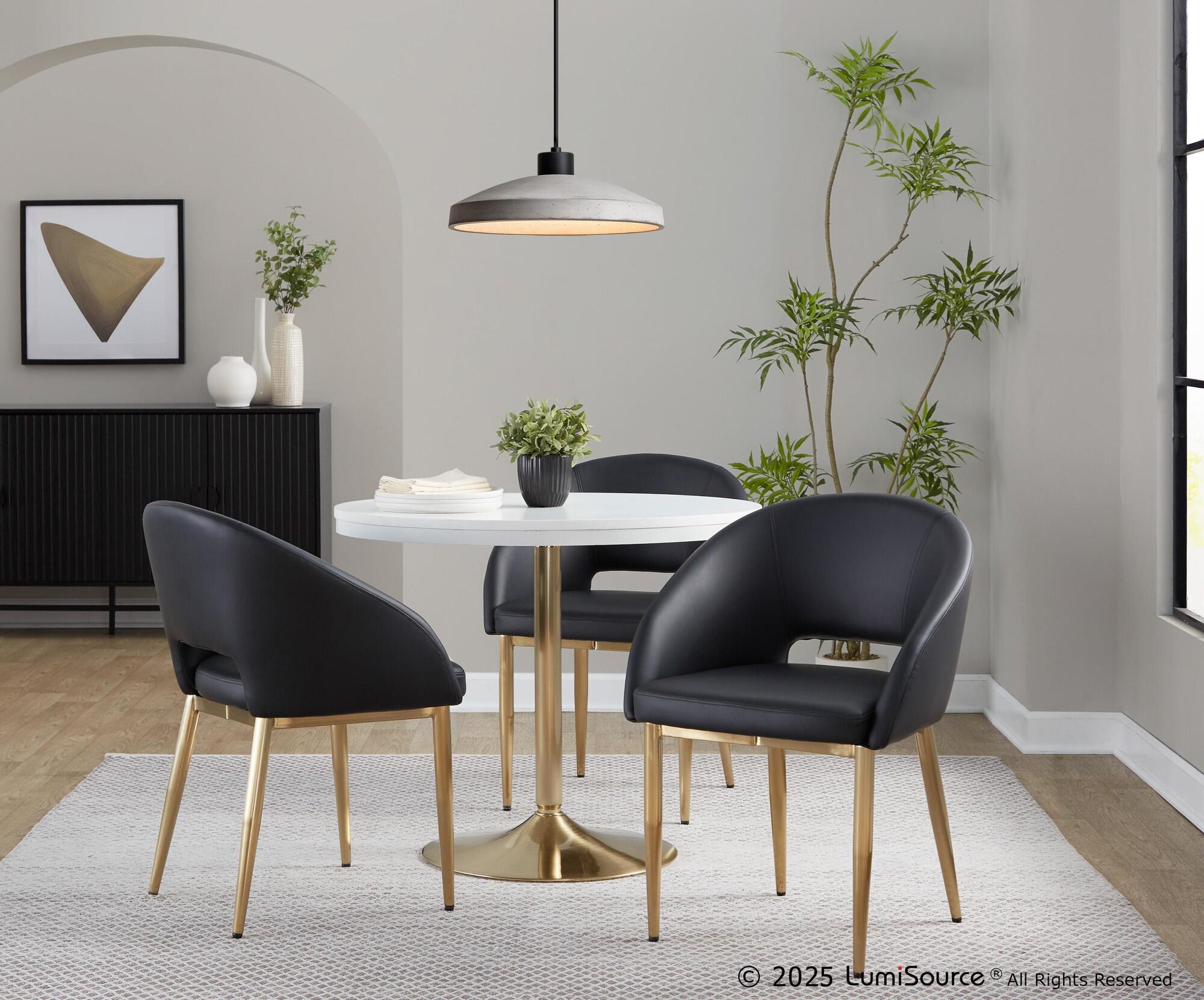 LumiSource Renee Solid Dining Chair (Set of 2), Black/Gold, rollover