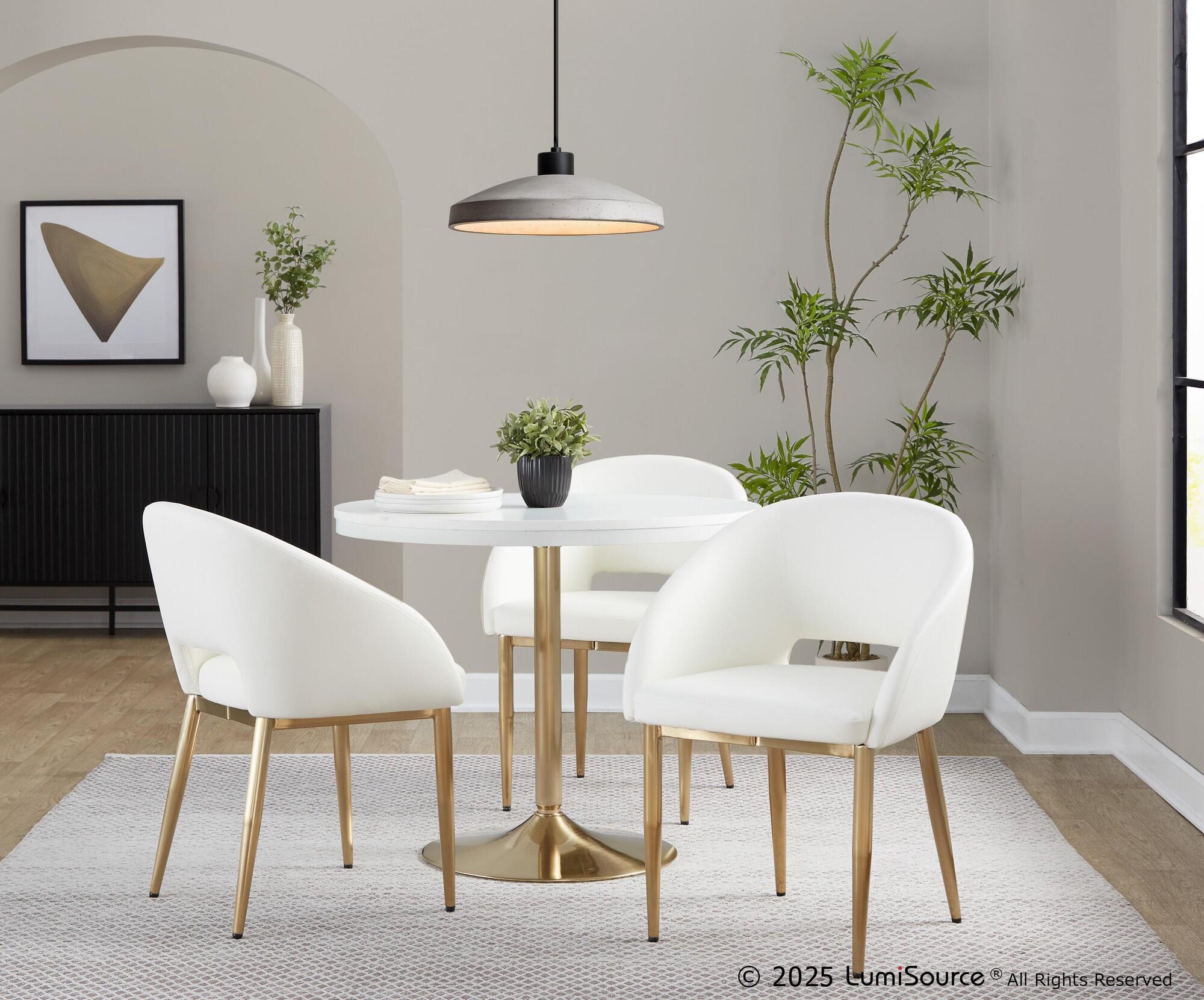 LumiSource Renee Solid Dining Chair (Set of 2), White/Gold, rollover
