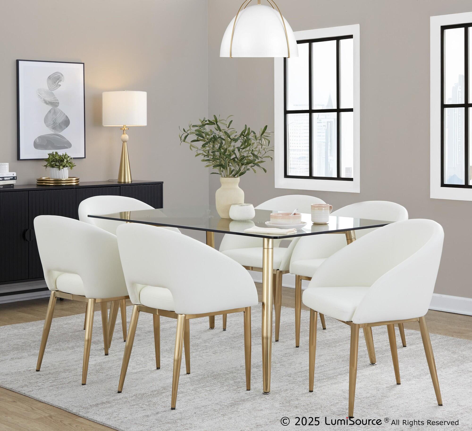 LumiSource Renee Solid Dining Chair (Set of 2), White/Gold, large