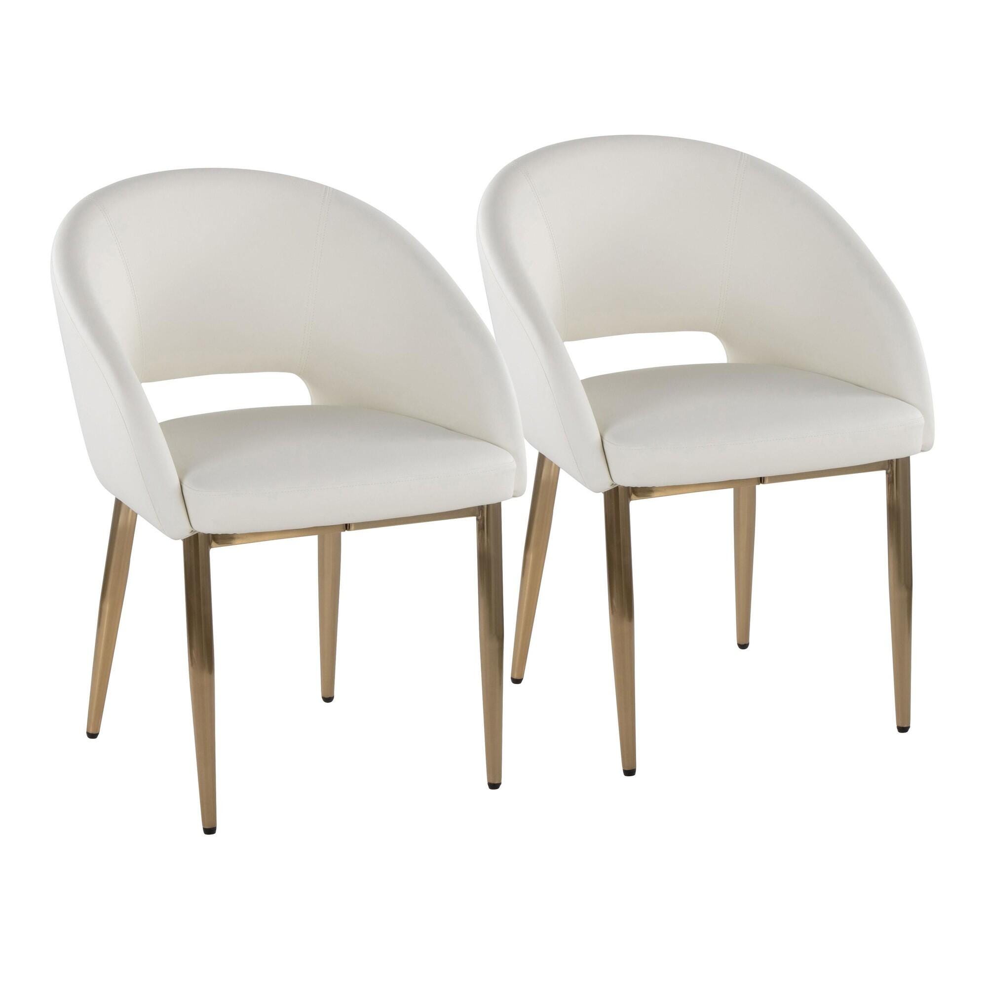 LumiSource Renee Solid Dining Chair (Set of 2), White/Gold, large