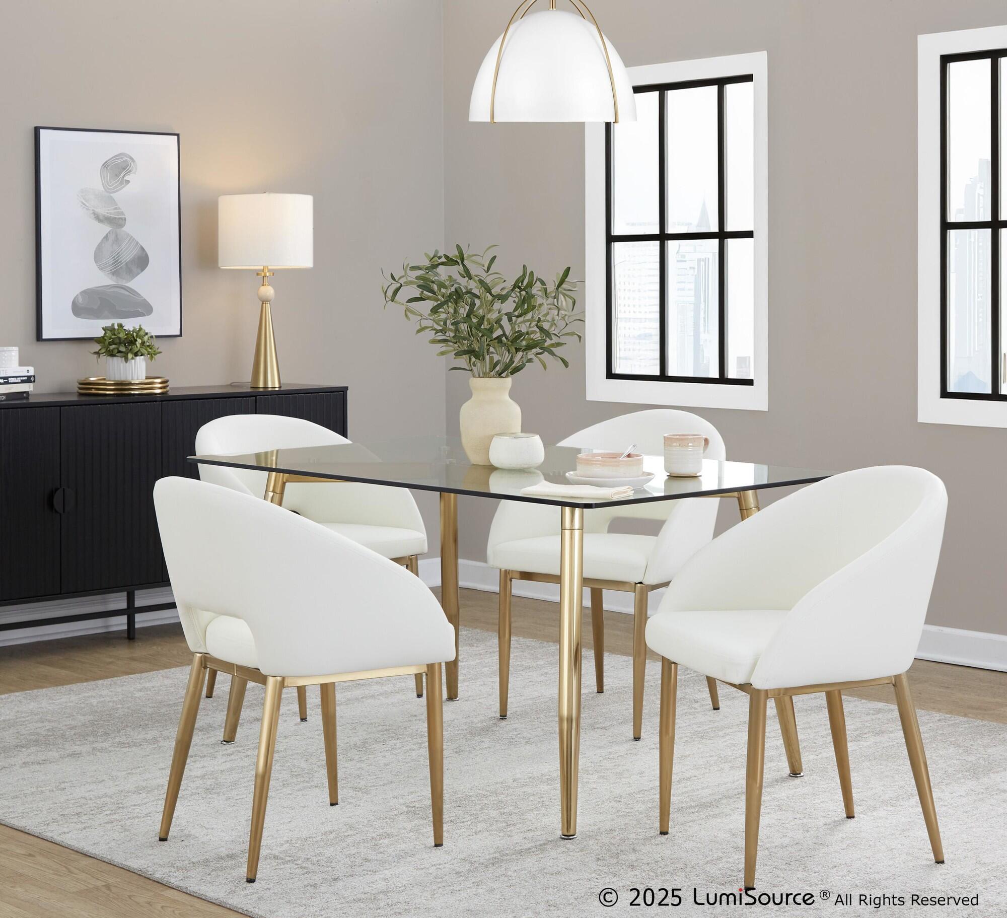 LumiSource Renee Solid Dining Chair (Set of 2), White/Gold, large