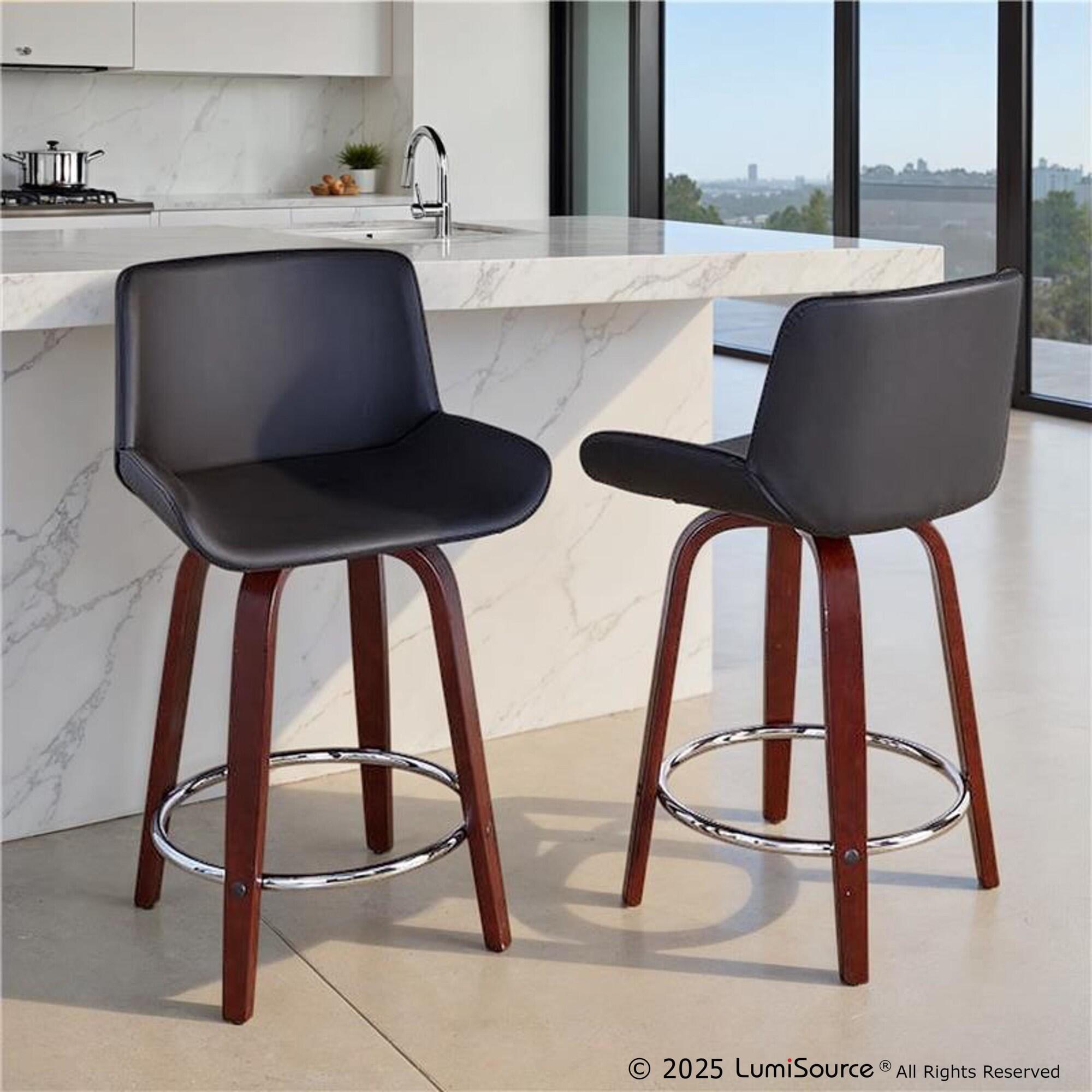 LumiSource Santi Counter Height Bar Stool (Set of 2), Black/Mahogany, rollover