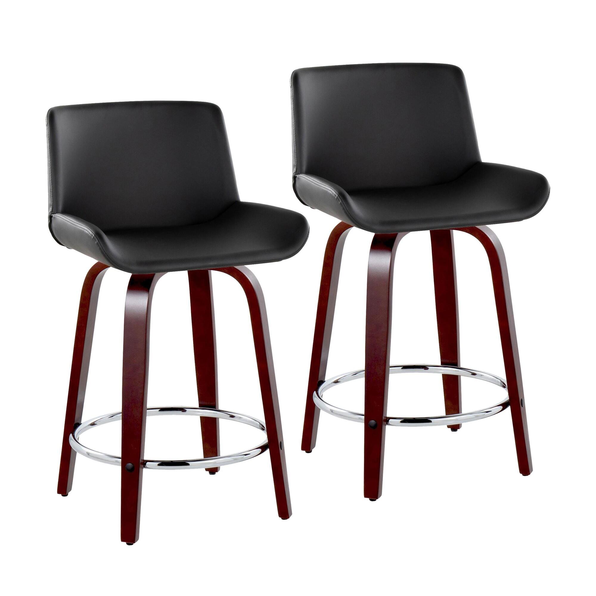LumiSource Santi Counter Height Bar Stool (Set of 2), Black/Mahogany, large