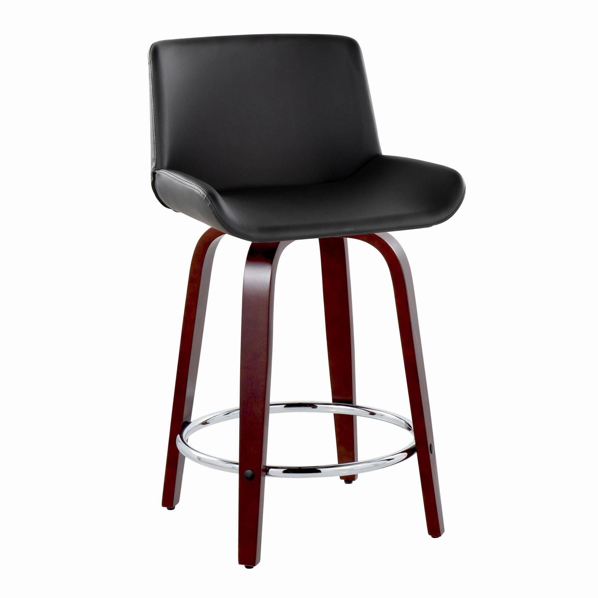 LumiSource Santi Counter Height Bar Stool (Set of 2), Black/Mahogany, large