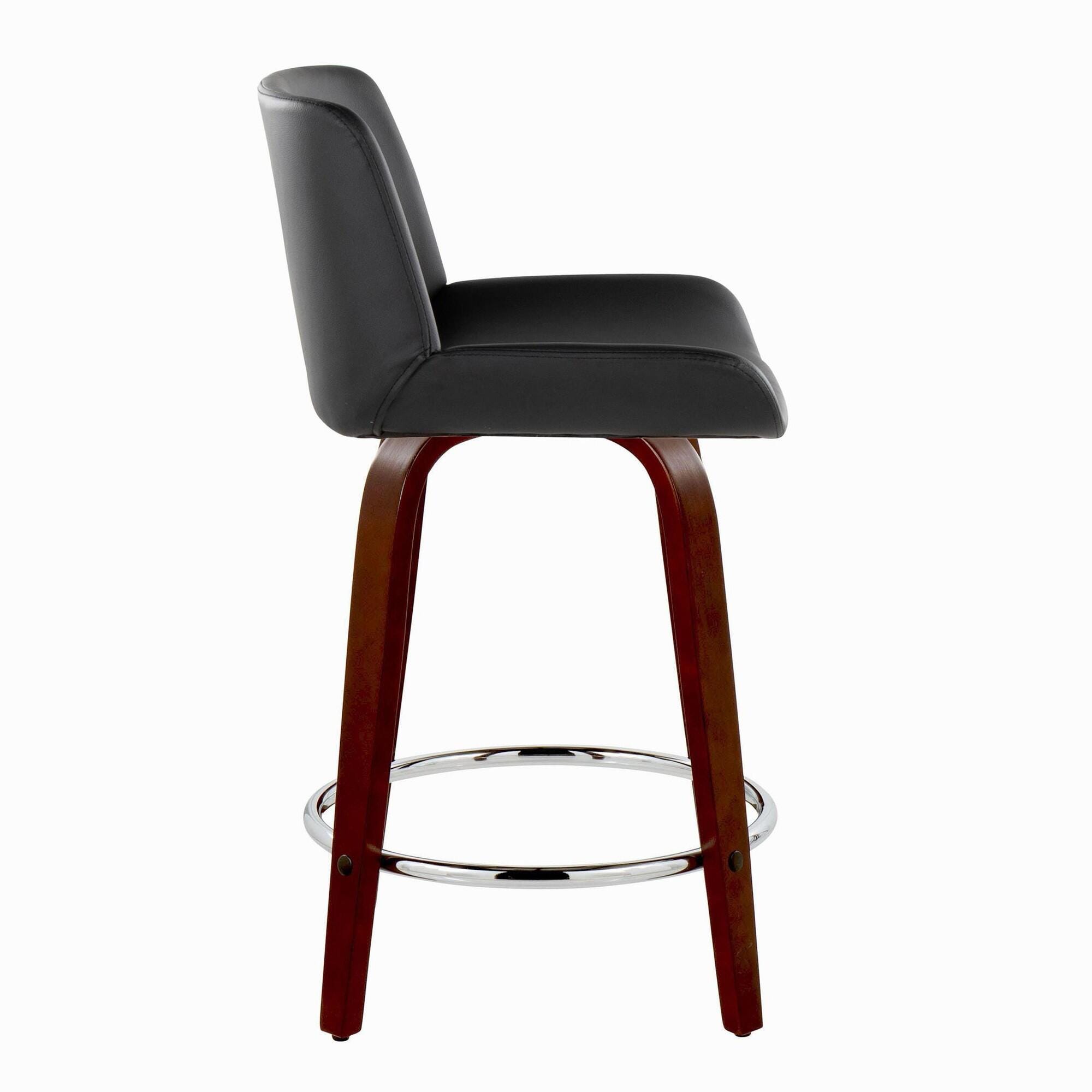 LumiSource Santi Counter Height Bar Stool (Set of 2), Black/Mahogany, large