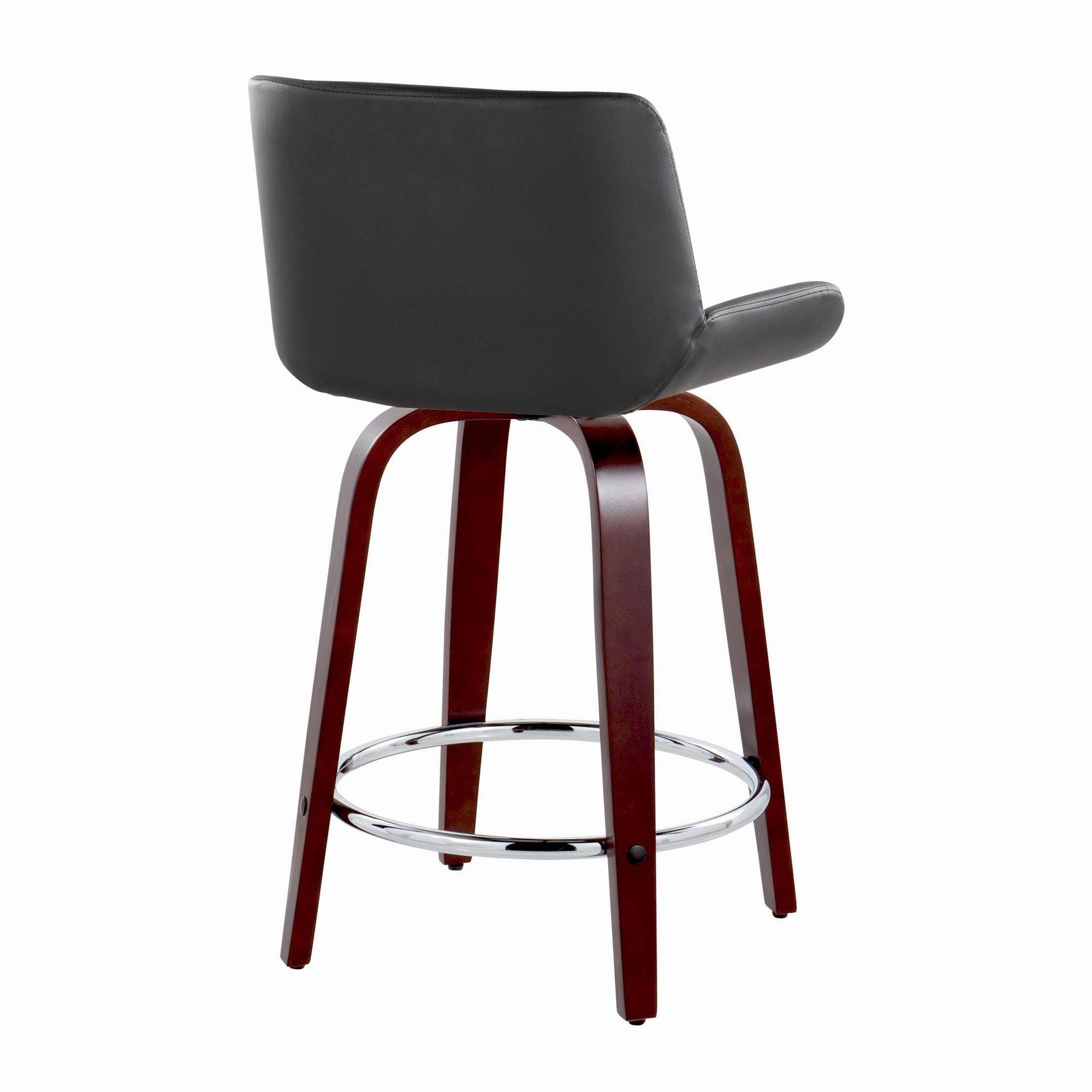 LumiSource Santi Counter Height Bar Stool (Set of 2), Black/Mahogany, large