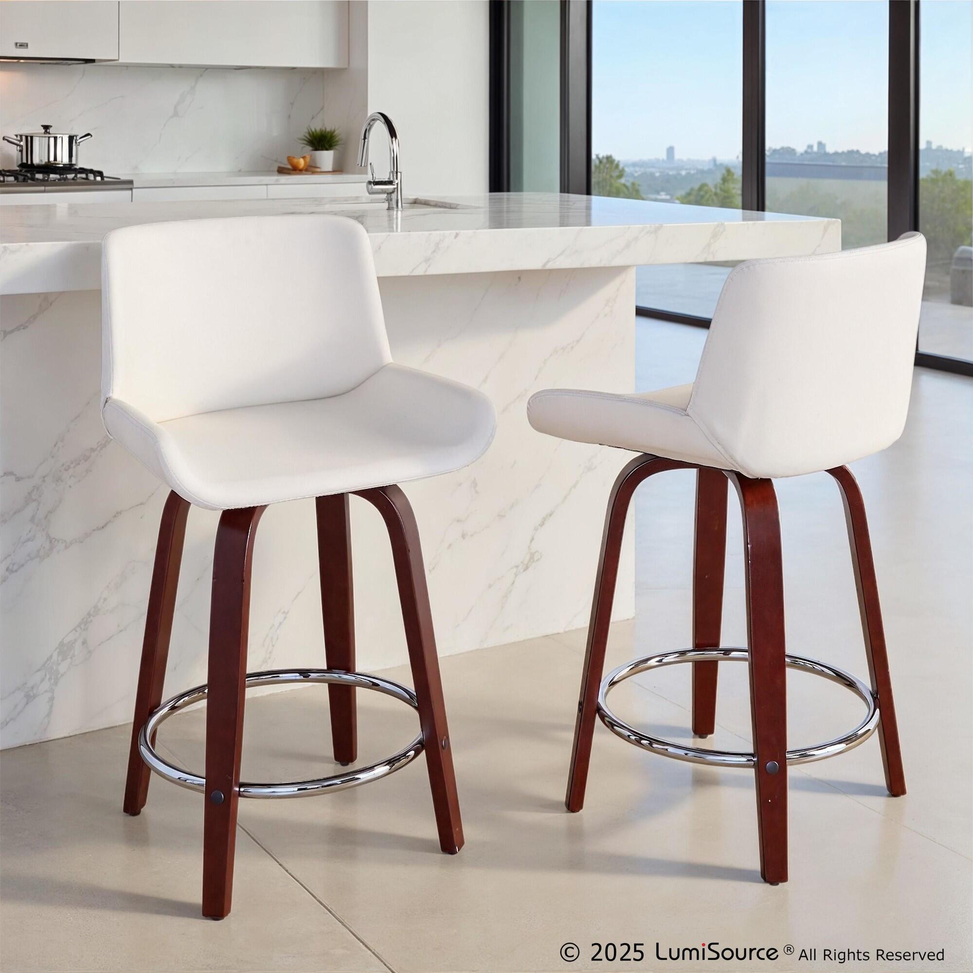 LumiSource Santi Counter Height Bar Stool (Set of 2), White/Mahogany, rollover