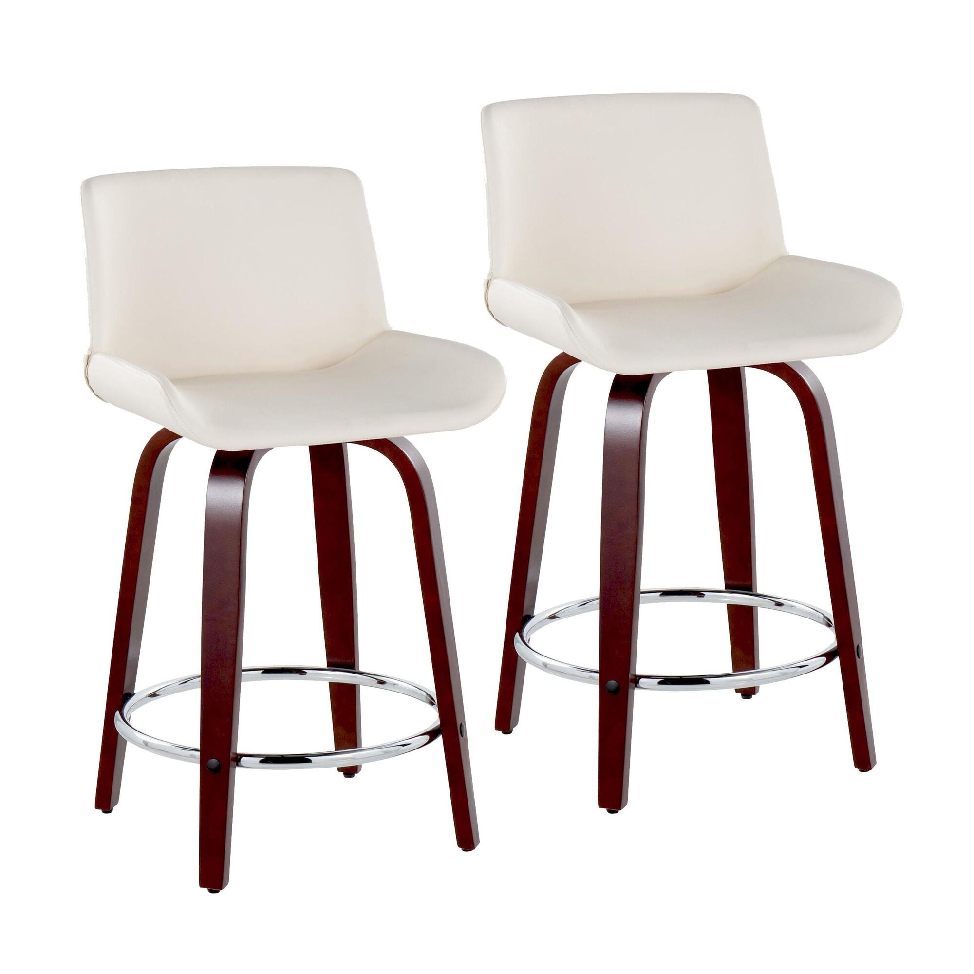 LumiSource Santi Counter Height Bar Stool (Set of 2), White/Mahogany, large